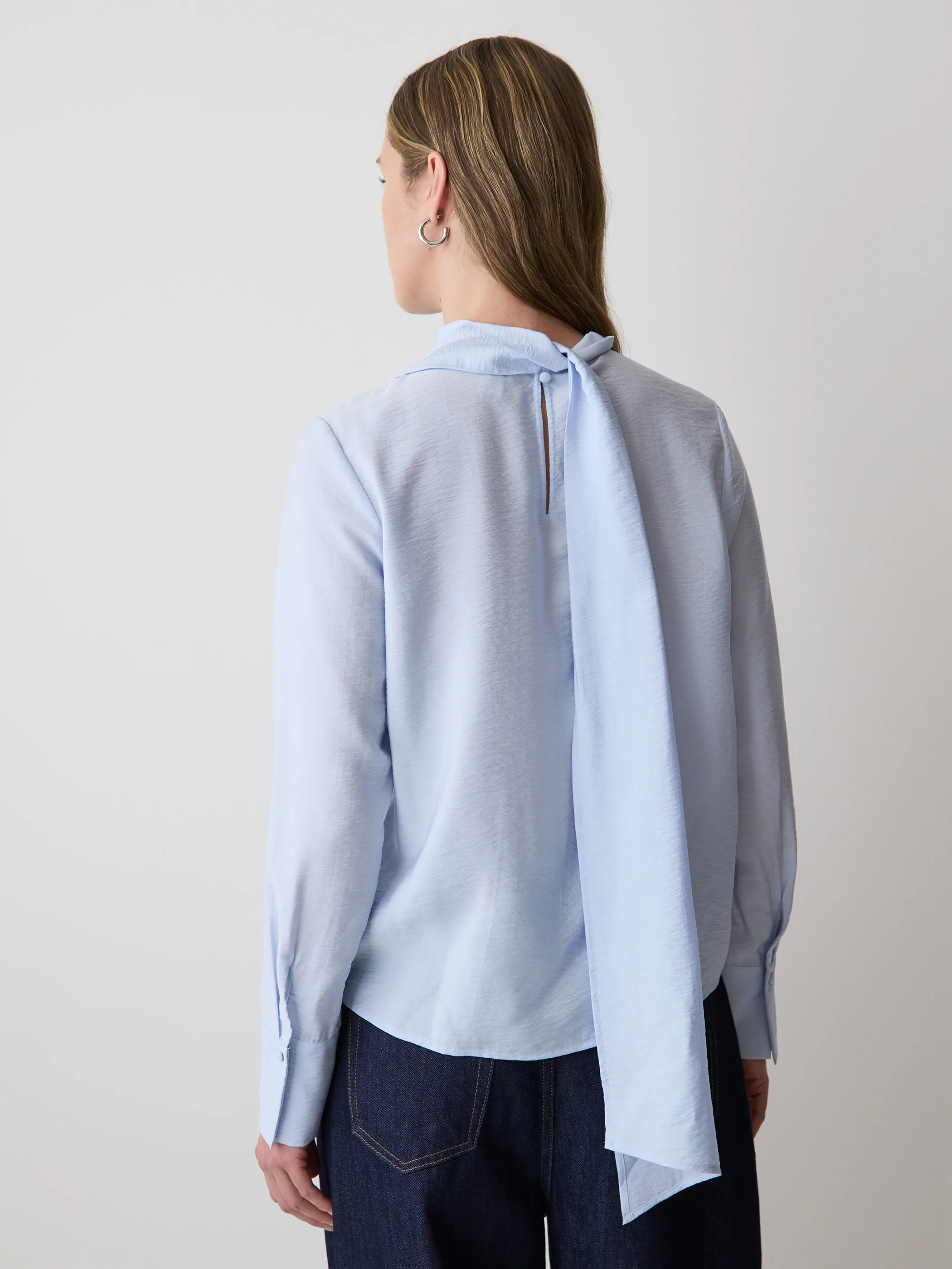 Long-Sleeve Popover Blouse with Scarf Neckline - Image 9