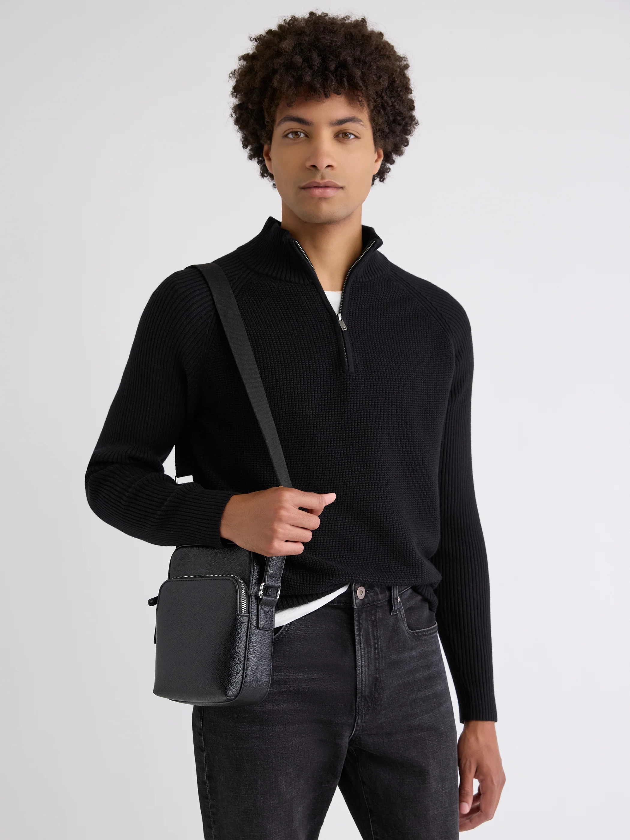 Long-Sleeve Half-Zip Mock-Neck Sweater