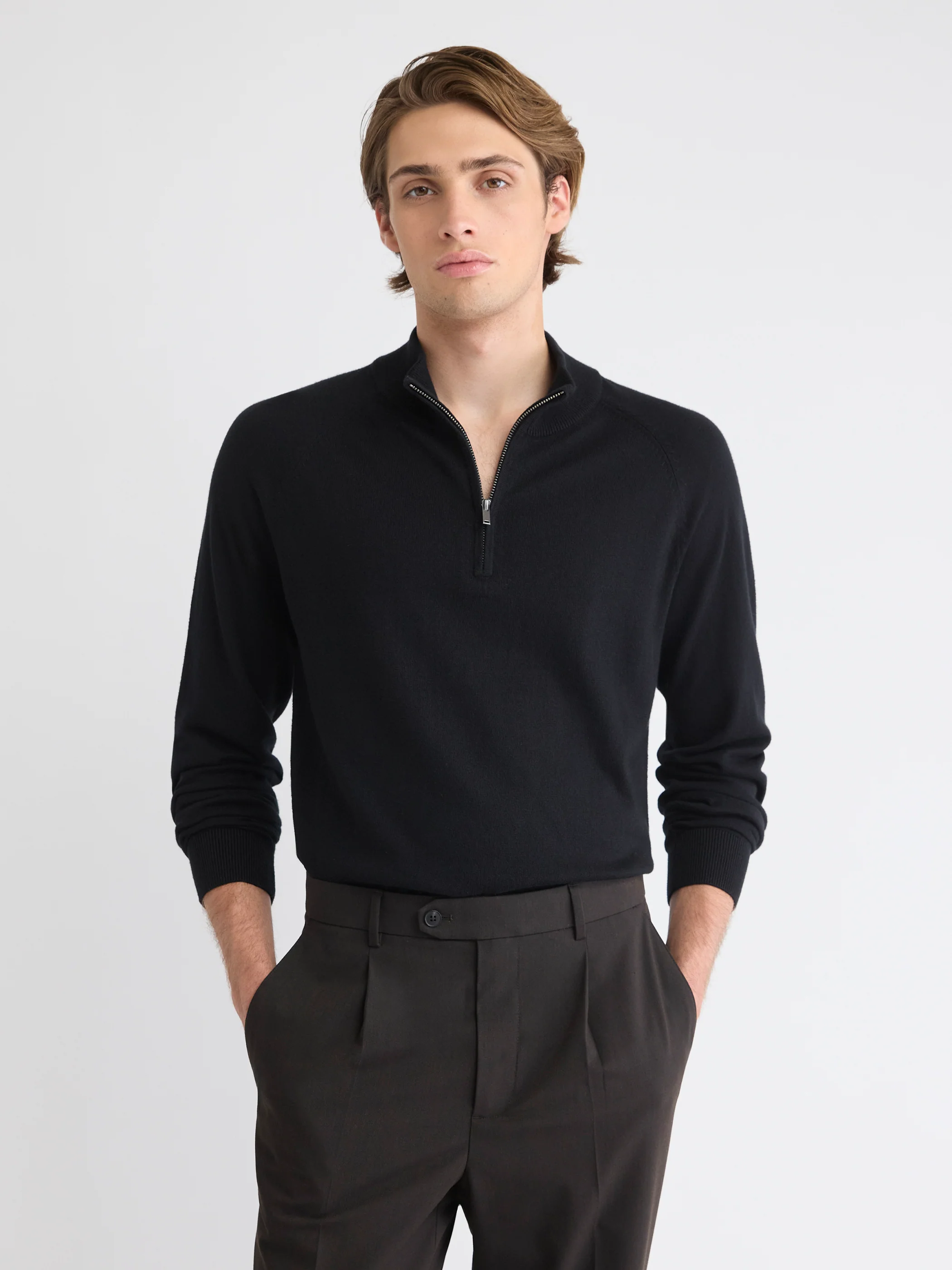 Long-Sleeve Half-Zip Mock-Neck Sweater