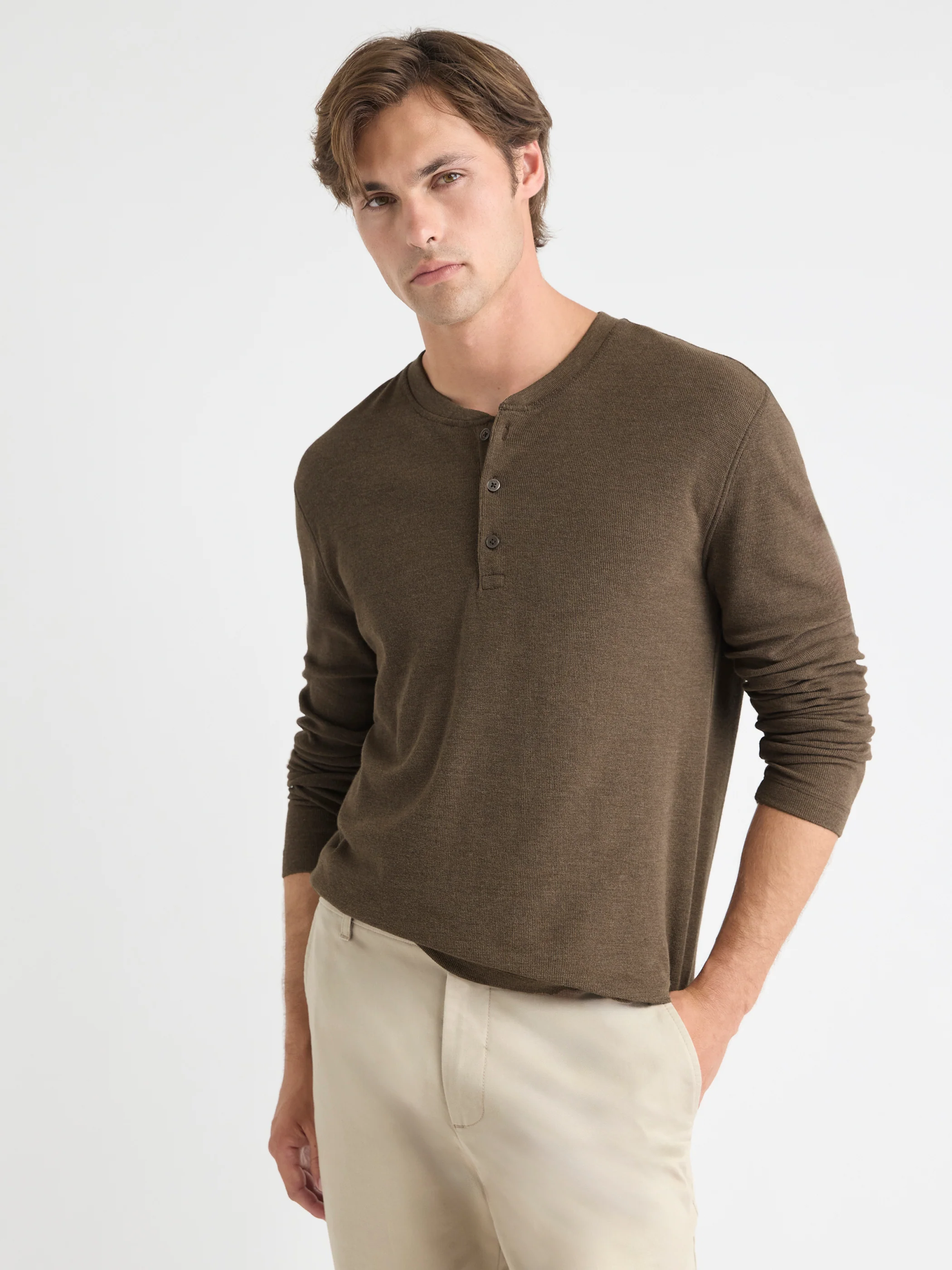 Long-Sleeve Henley Waffled Tee - Image 19