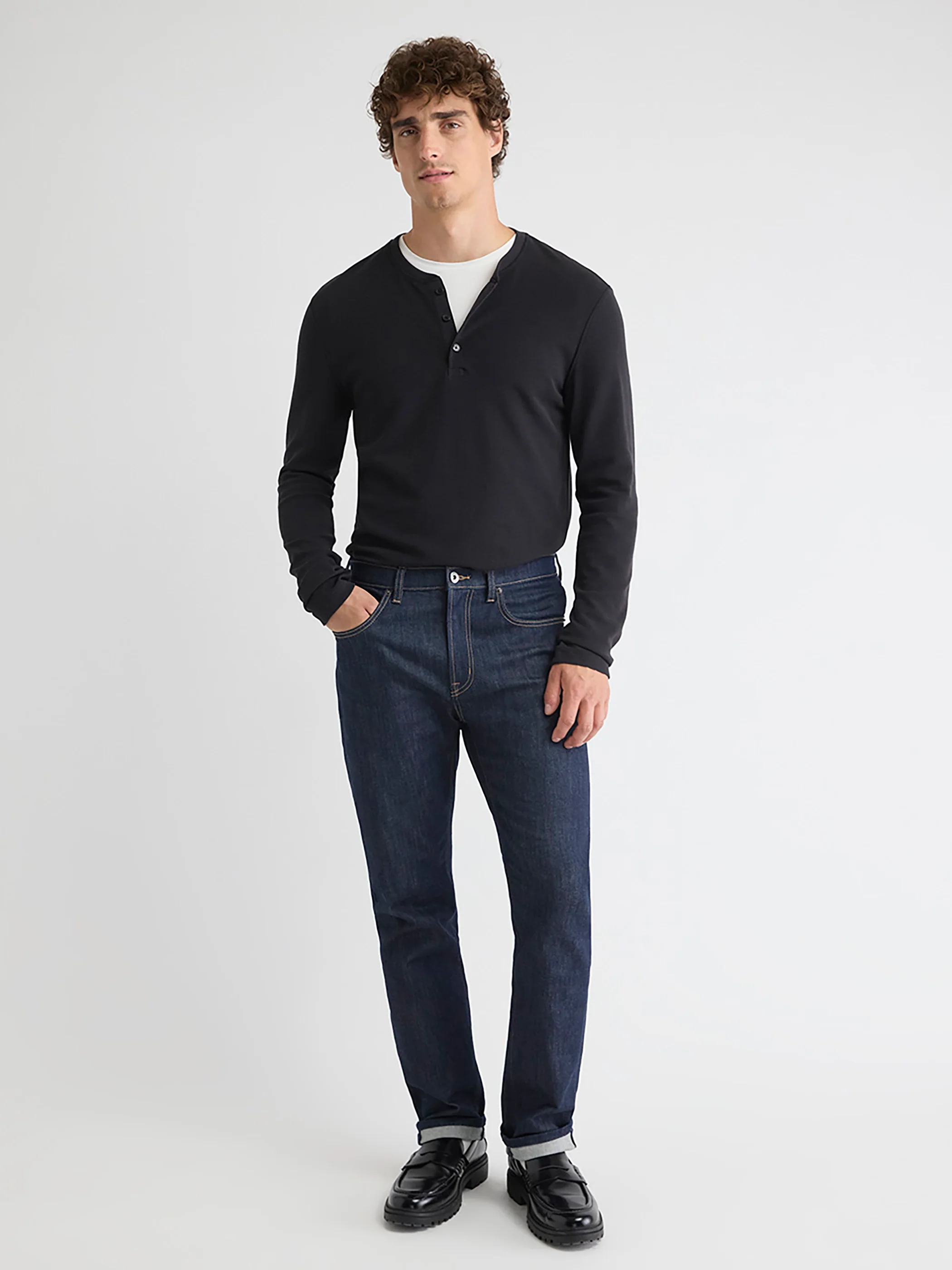Long-Sleeve Henley Waffled Tee - Image 2