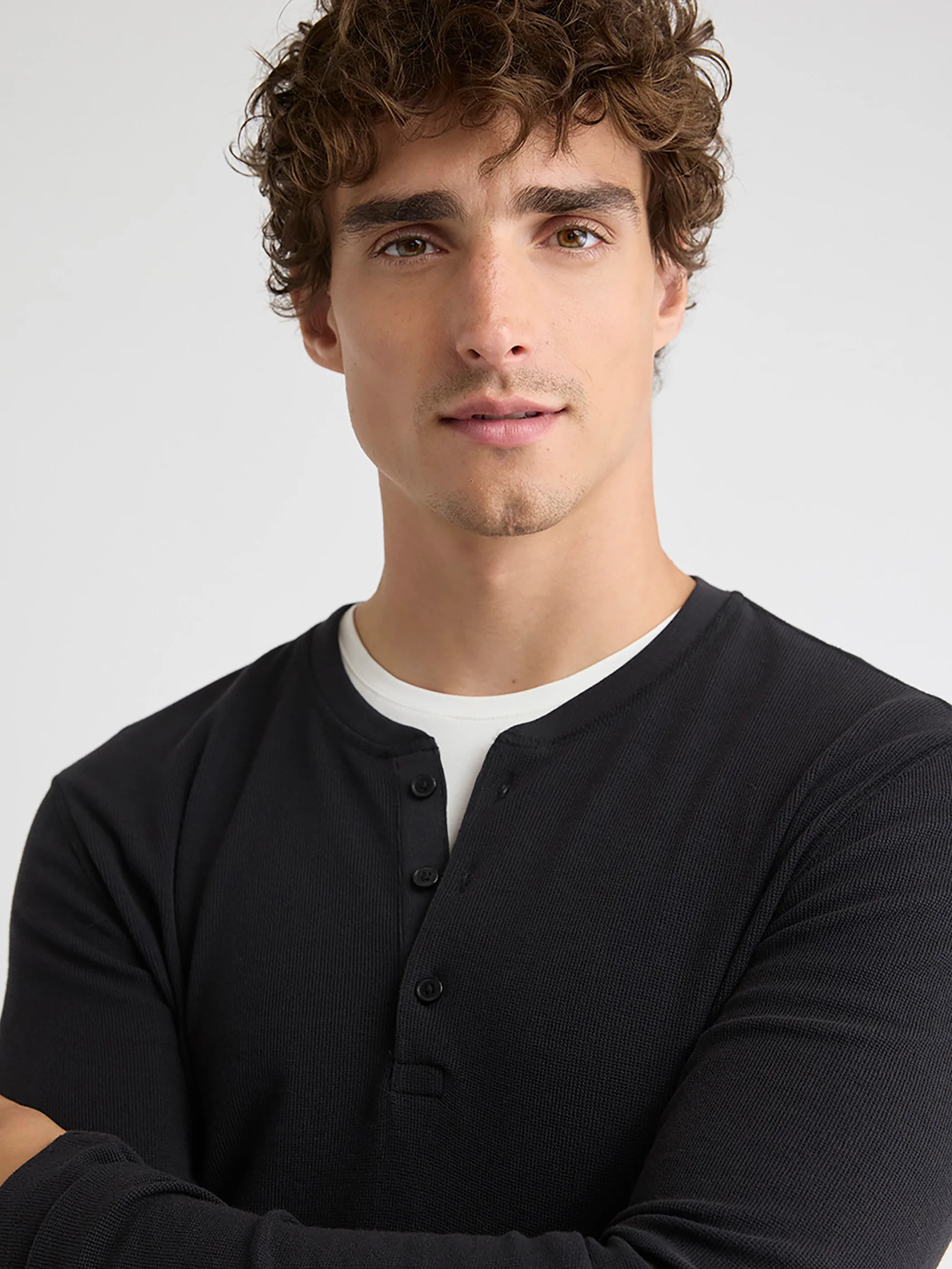 Long-Sleeve Henley Waffled Tee - Image 6