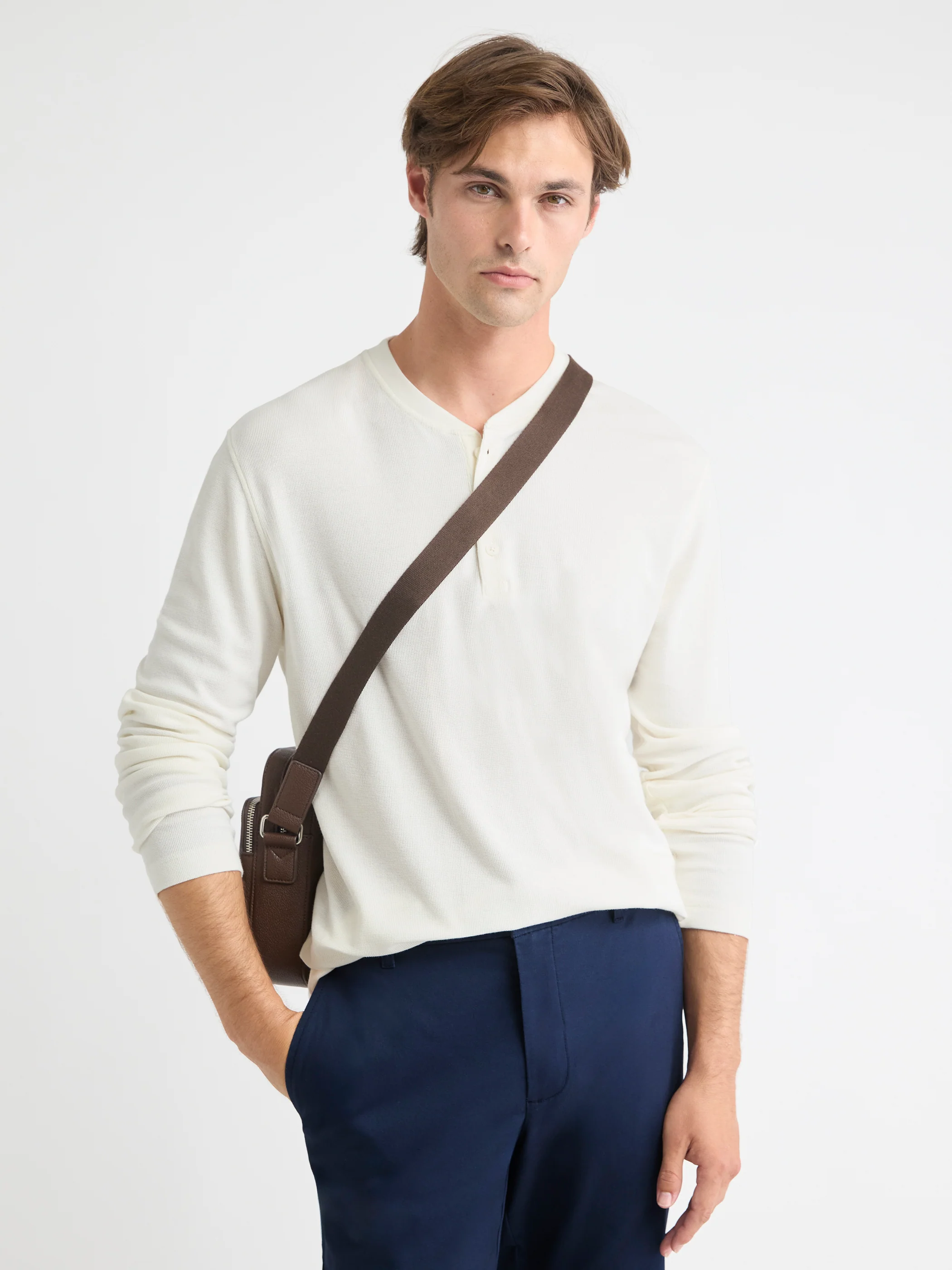 Long-Sleeve Henley Waffled Tee - Image 7