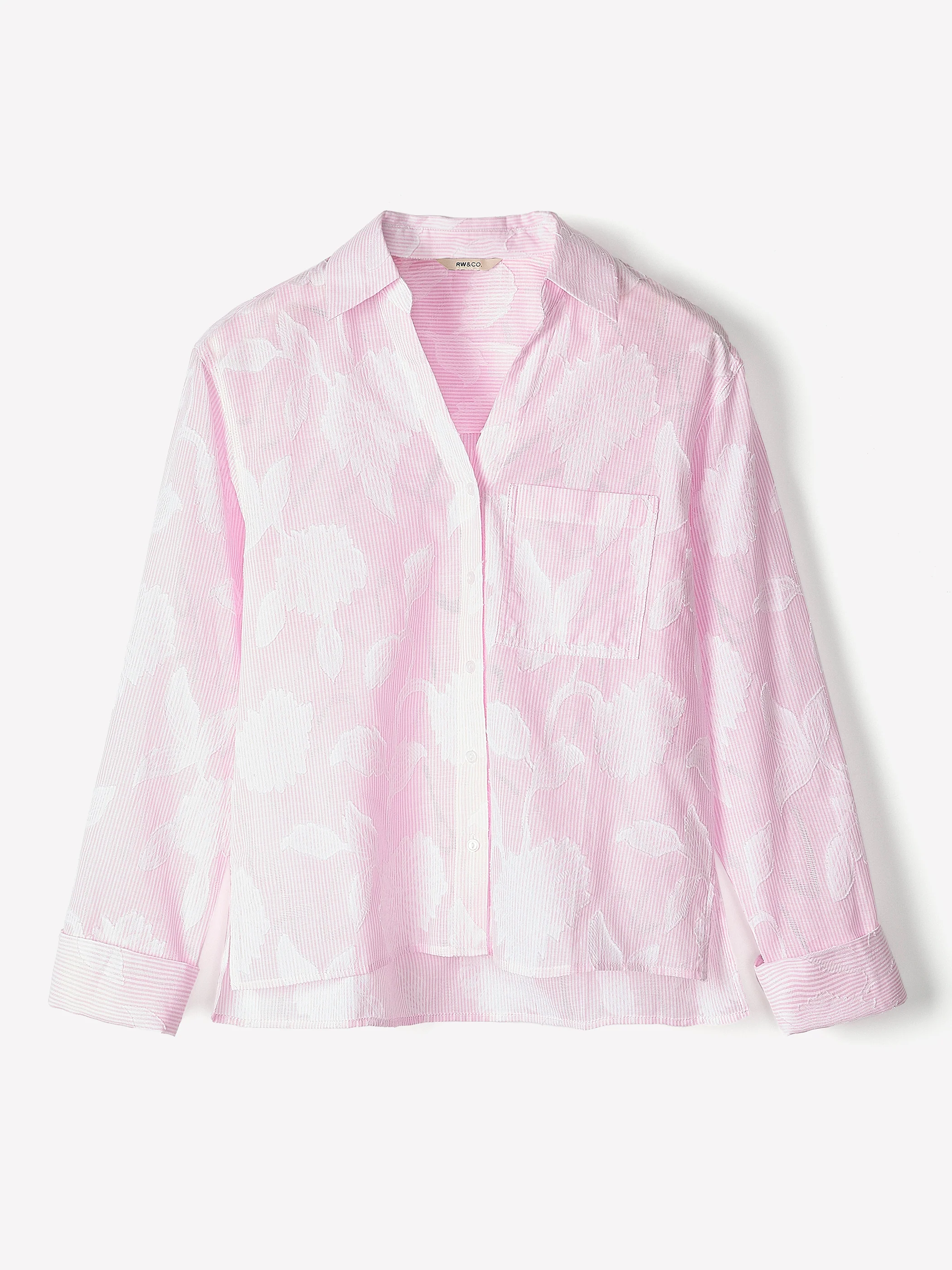 Long-Sleeve Buttoned-Down Textured Blouse - Image 10