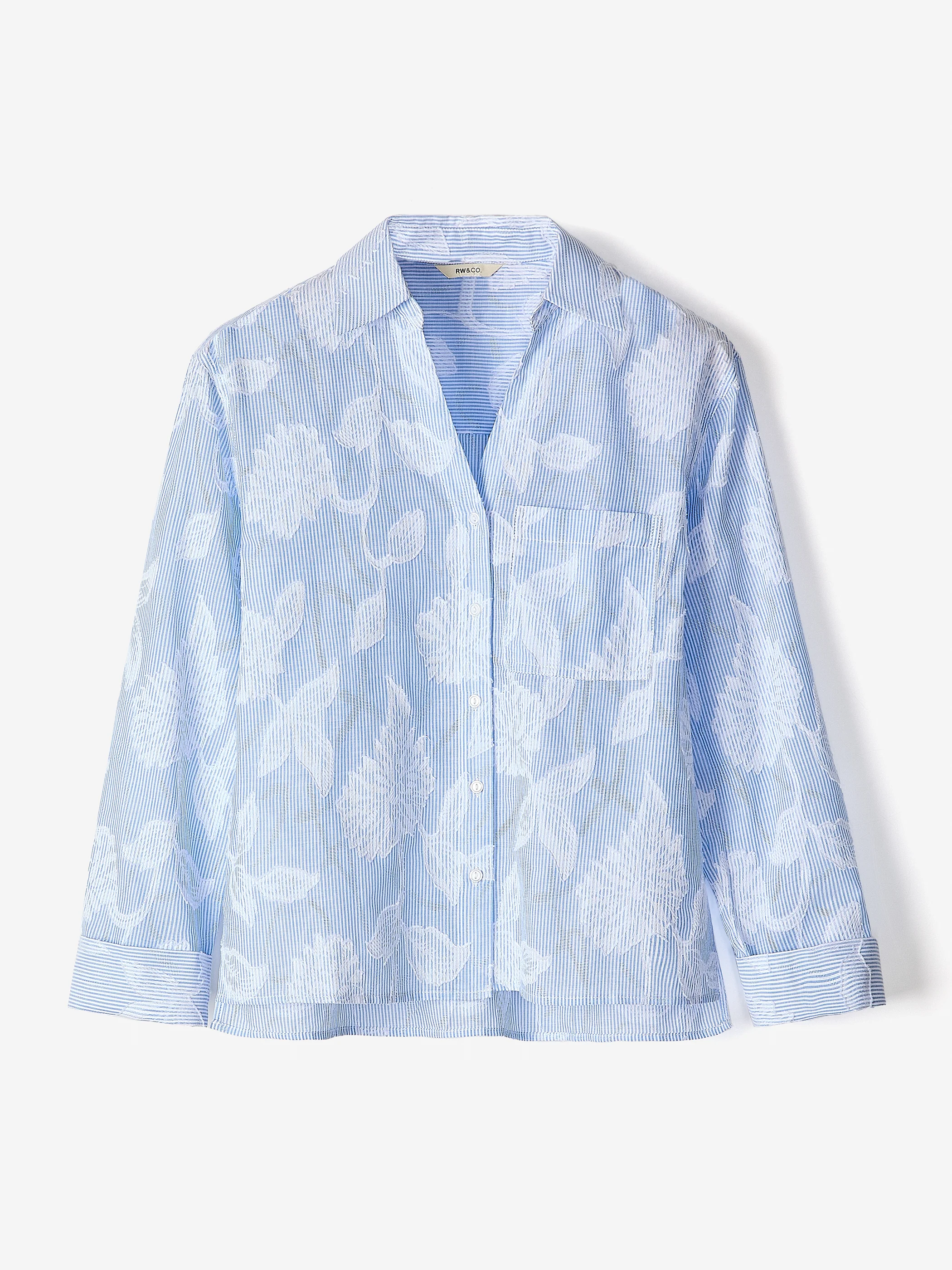 Long-Sleeve Buttoned-Down Textured Blouse - Image 5