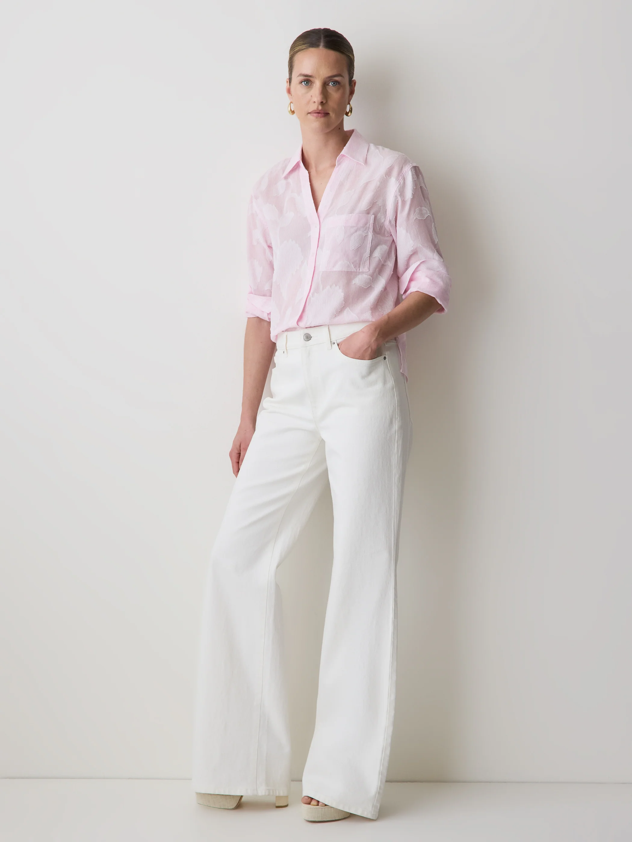 Long-Sleeve Buttoned-Down Textured Blouse - Image 7