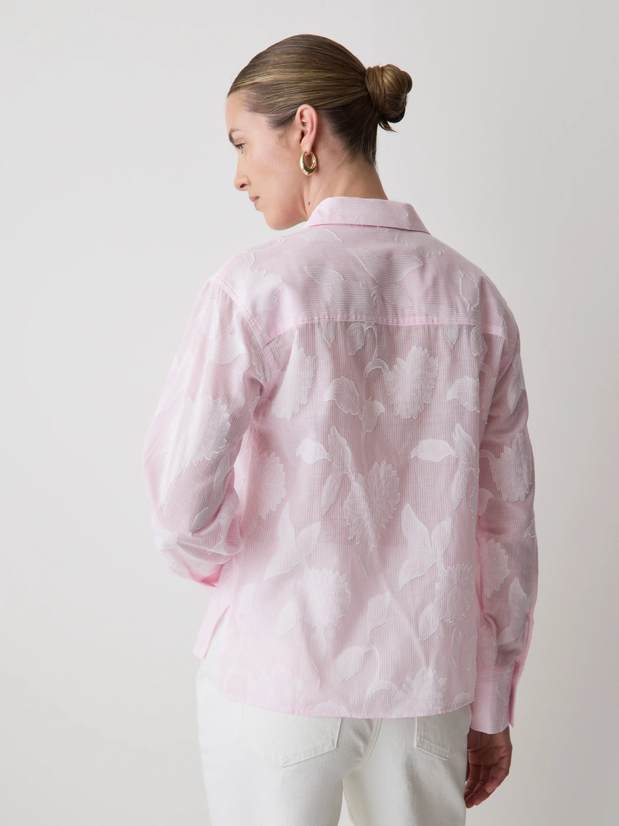 Long-Sleeve Buttoned-Down Textured Blouse - Image 8