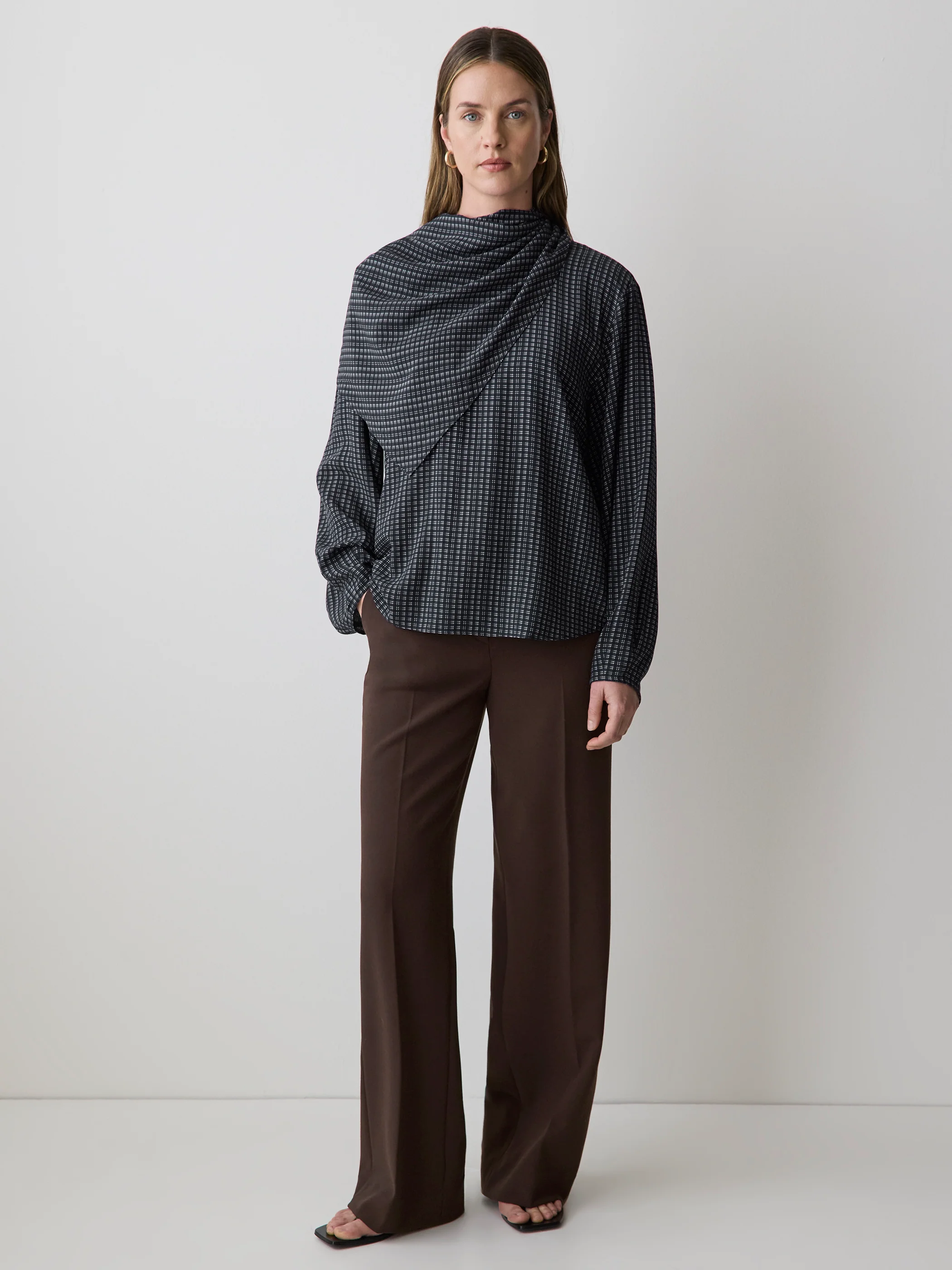 Long-Sleeve Popover Blouse with Scarf Neckline - Image 2