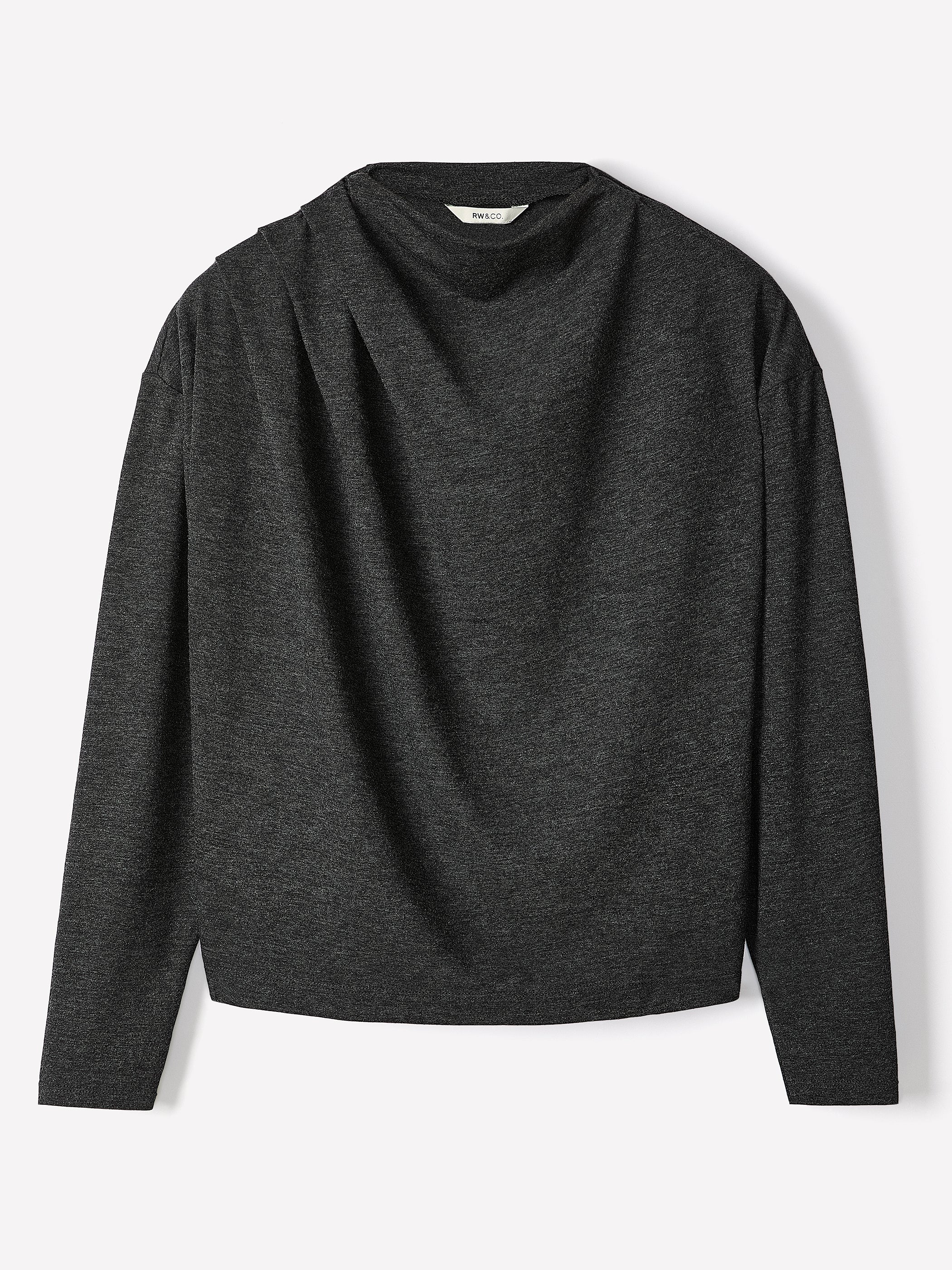 Long-Sleeve Top with Draped Crew Neckline - Image 12