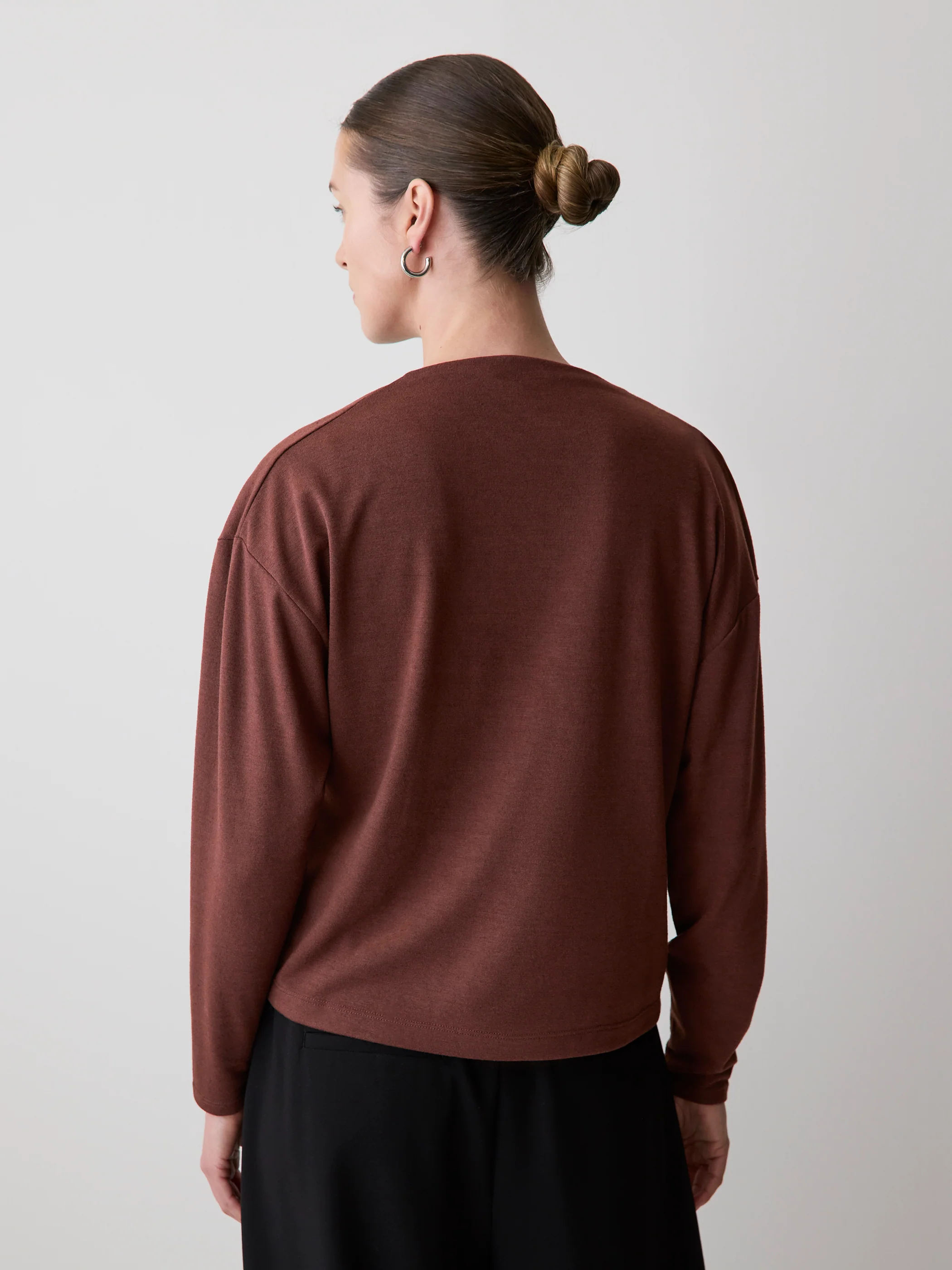 Long-Sleeve Top with Draped Crew Neckline - Image 3