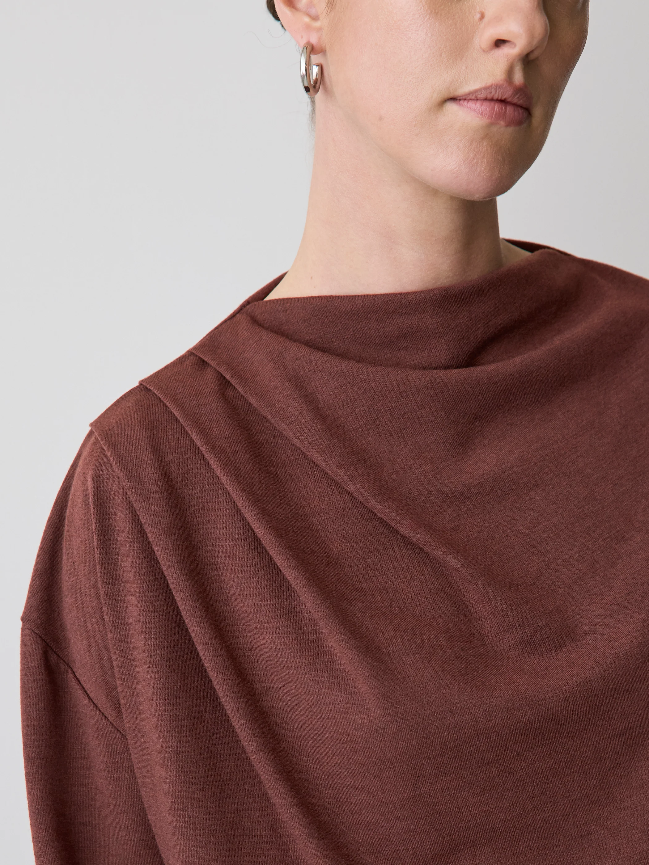 Long-Sleeve Top with Draped Crew Neckline - Image 4