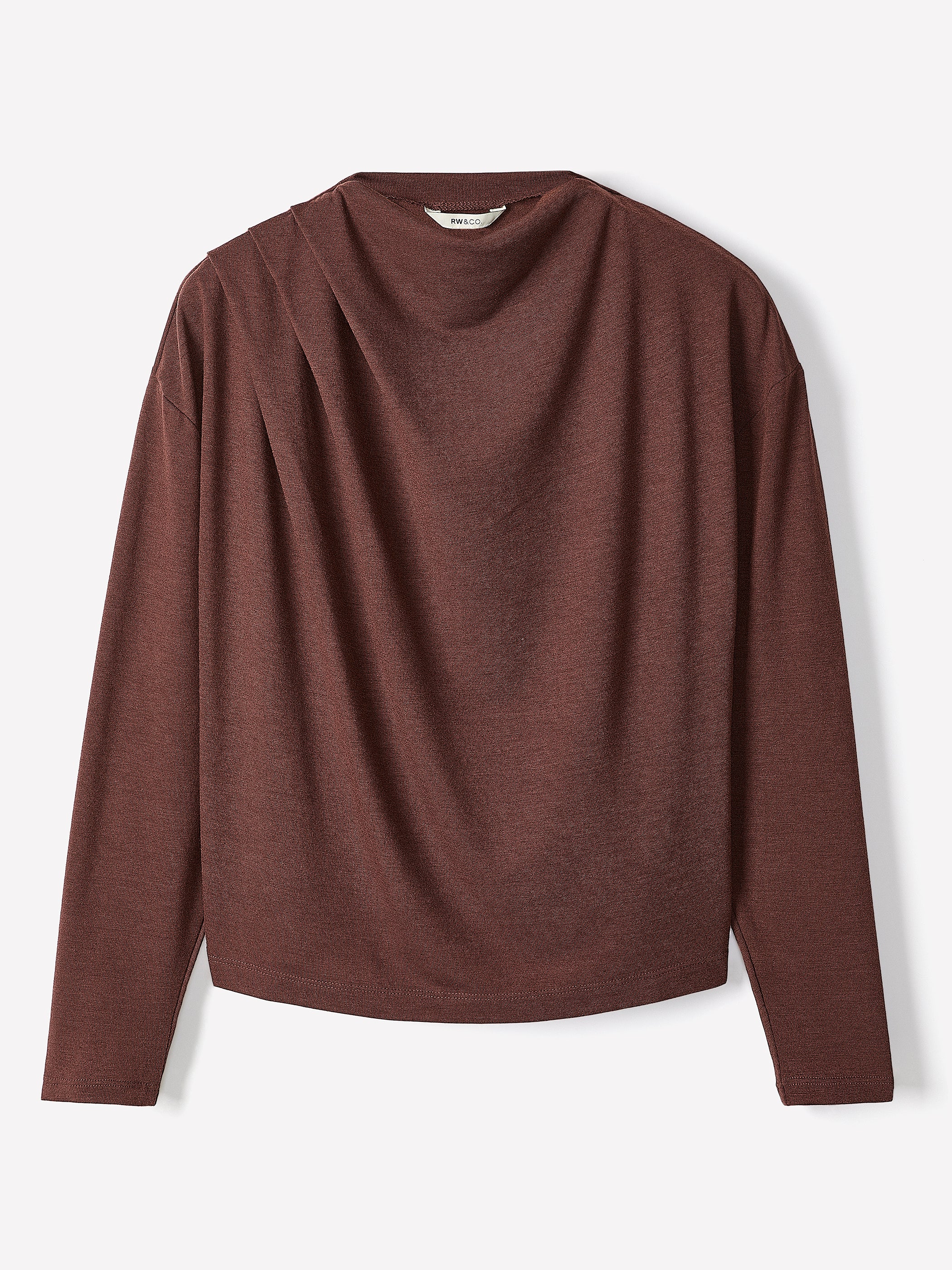 Long-Sleeve Top with Draped Crew Neckline - Image 6