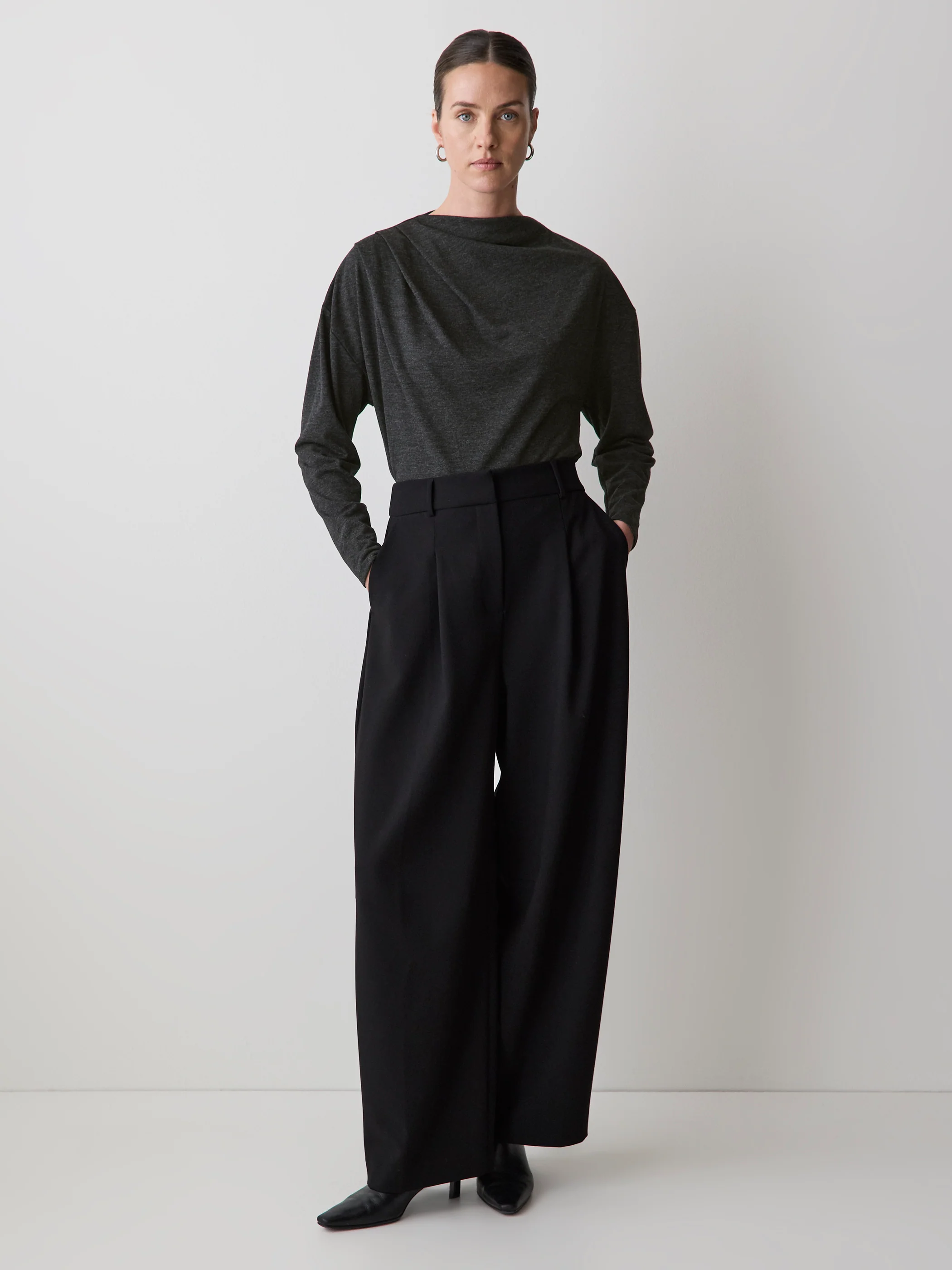 Long-Sleeve Top with Draped Crew Neckline - Image 8