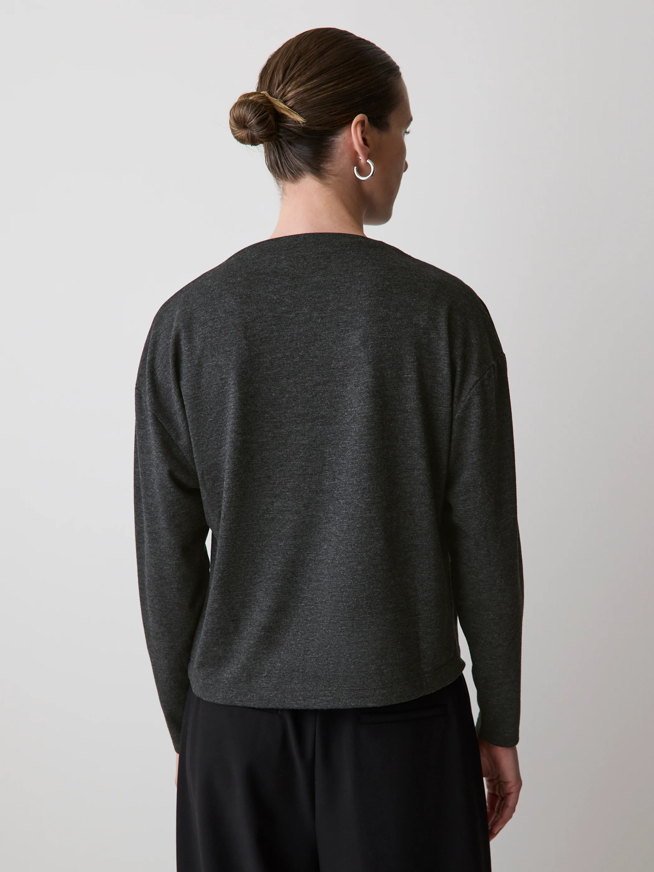 Long-Sleeve Top with Draped Crew Neckline - Image 9