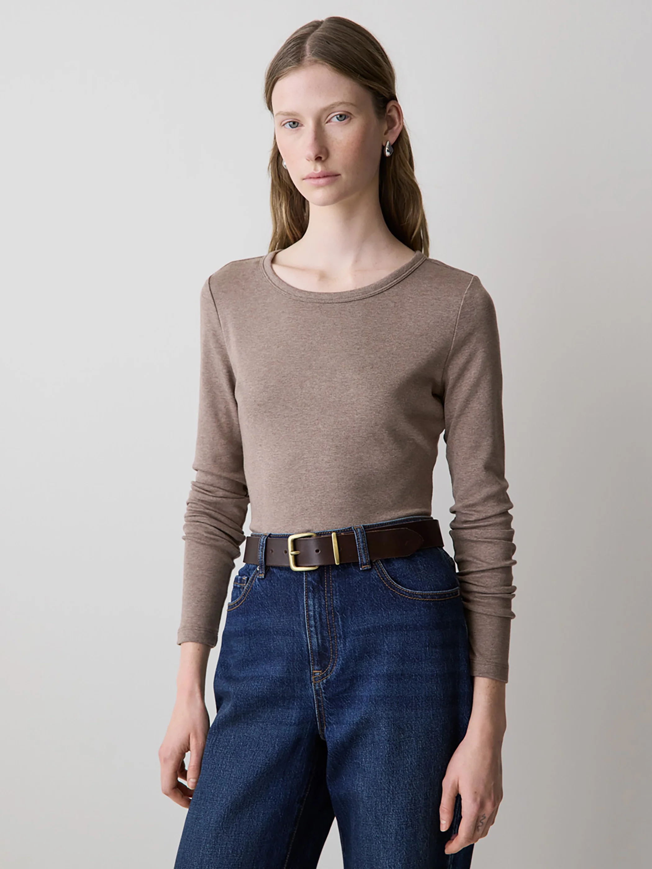 Luxe Knit Long-Sleeve Crew-Neck Fitted Ribbed Tee