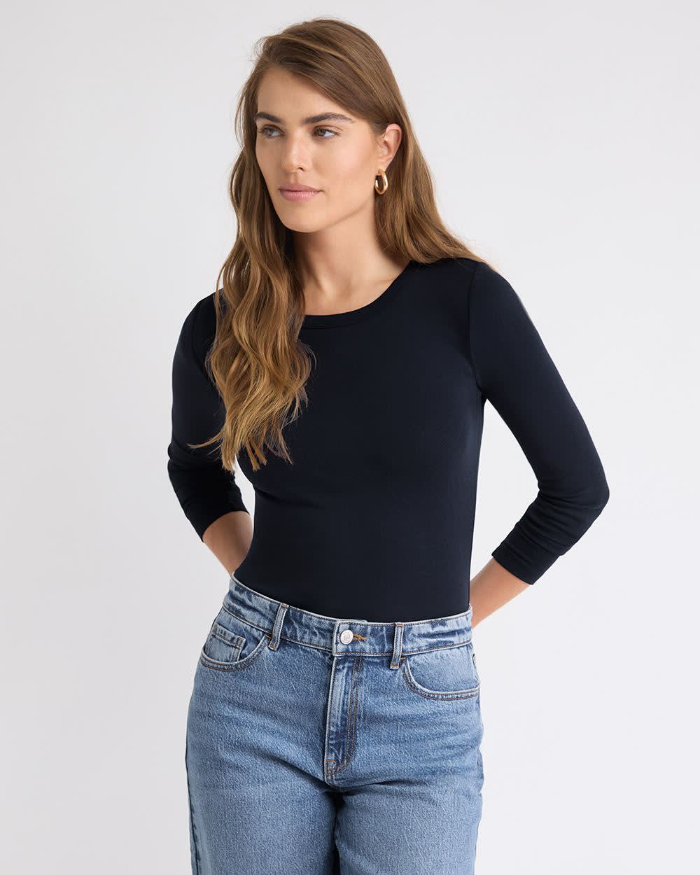 Luxe Knit Long-Sleeve Crew-Neck Fitted Ribbed Tee - Image 16