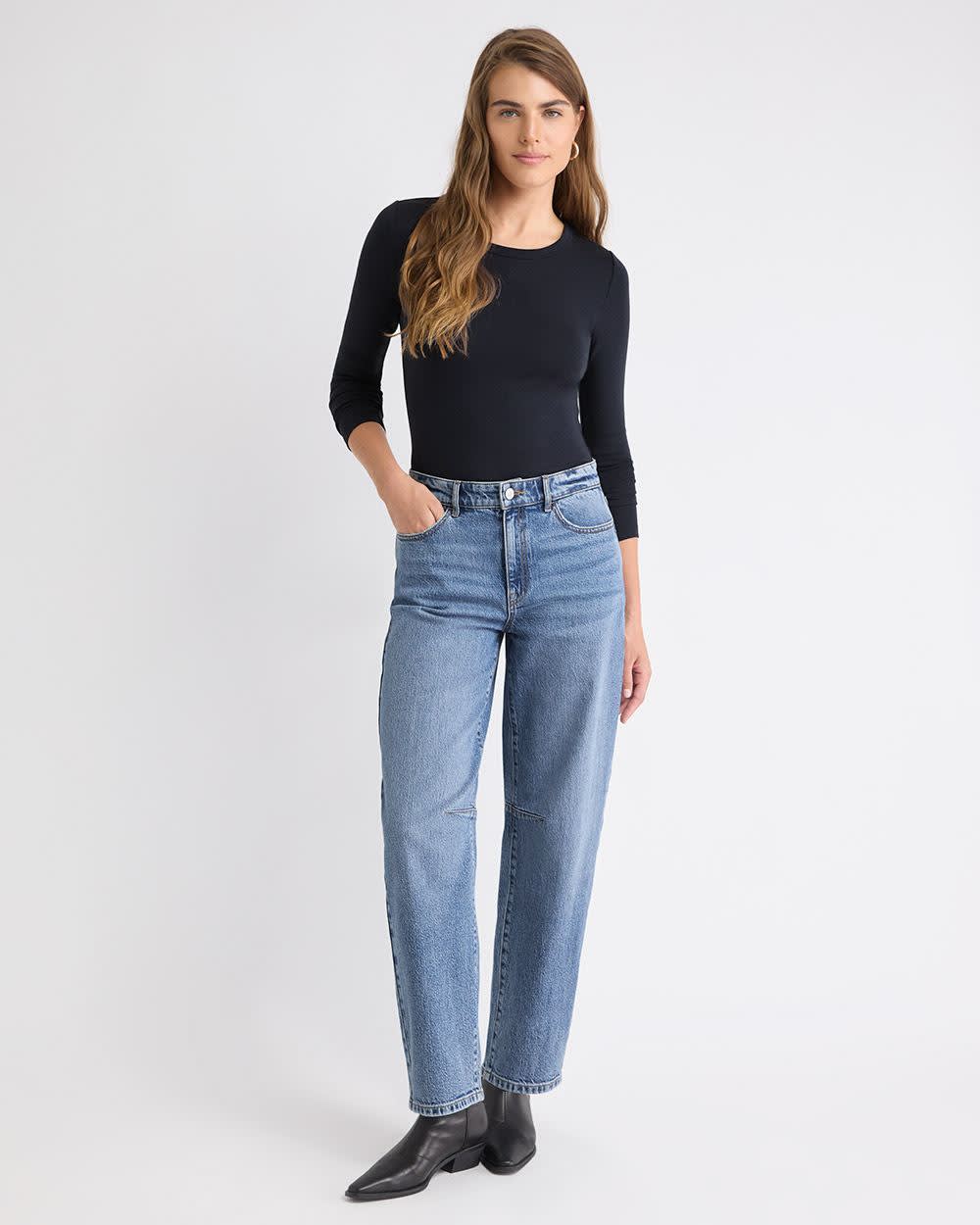 Luxe Knit Long-Sleeve Crew-Neck Fitted Ribbed Tee - Image 17