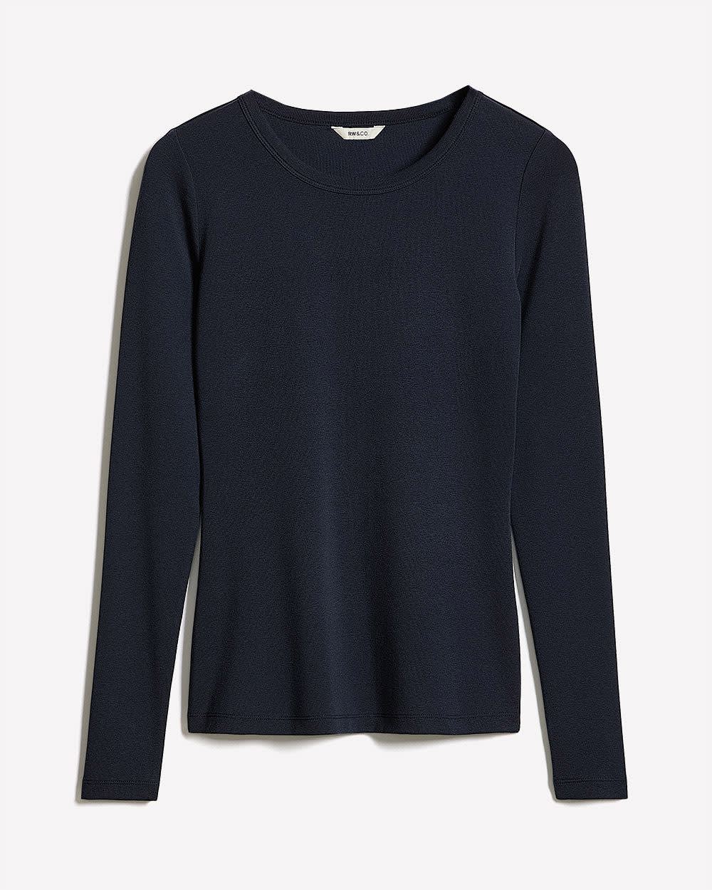 Luxe Knit Long-Sleeve Crew-Neck Fitted Ribbed Tee - Image 19