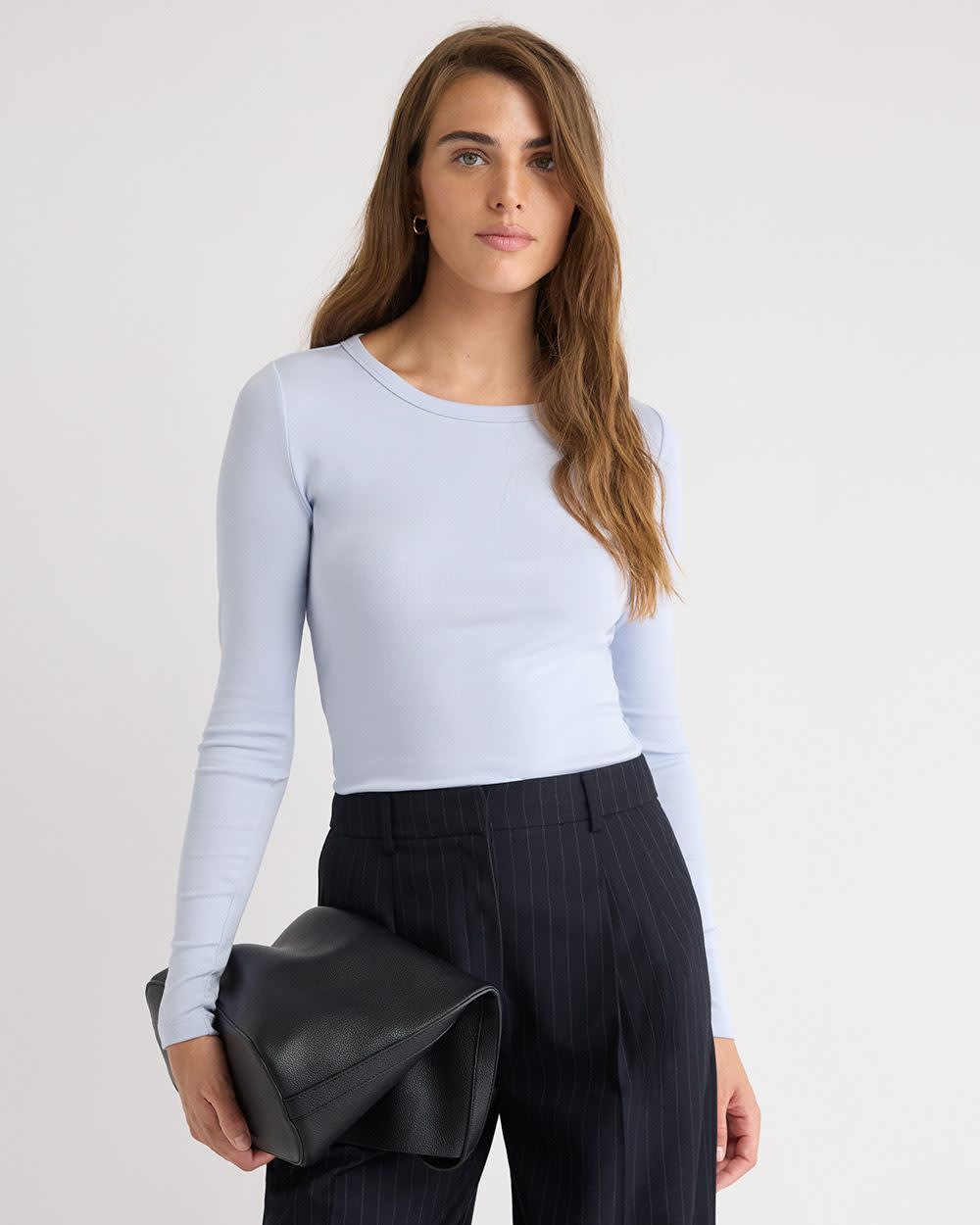 Luxe Knit Long-Sleeve Crew-Neck Fitted Ribbed Tee - Image 21