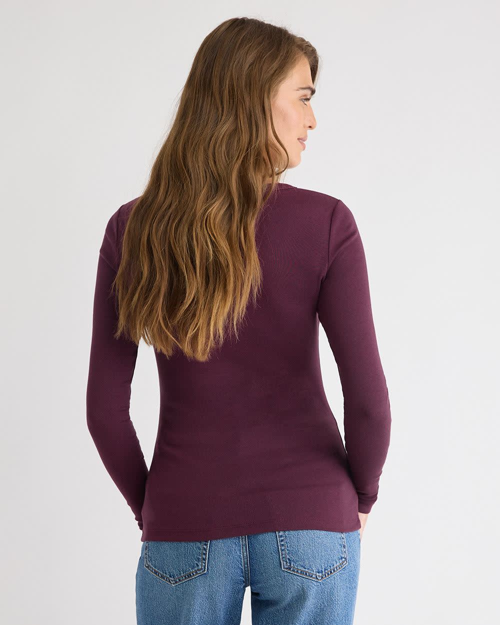 Luxe Knit Long-Sleeve Crew-Neck Fitted Ribbed Tee - Image 28