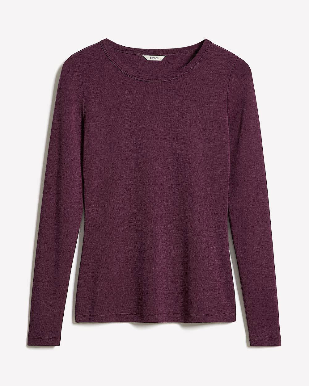 Luxe Knit Long-Sleeve Crew-Neck Fitted Ribbed Tee - Image 29