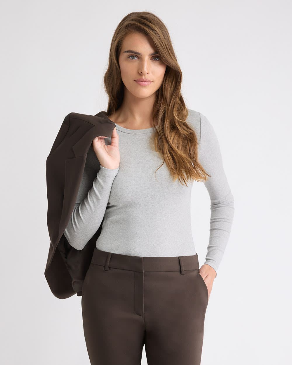 Luxe Knit Long-Sleeve Crew-Neck Fitted Ribbed Tee - Image 31