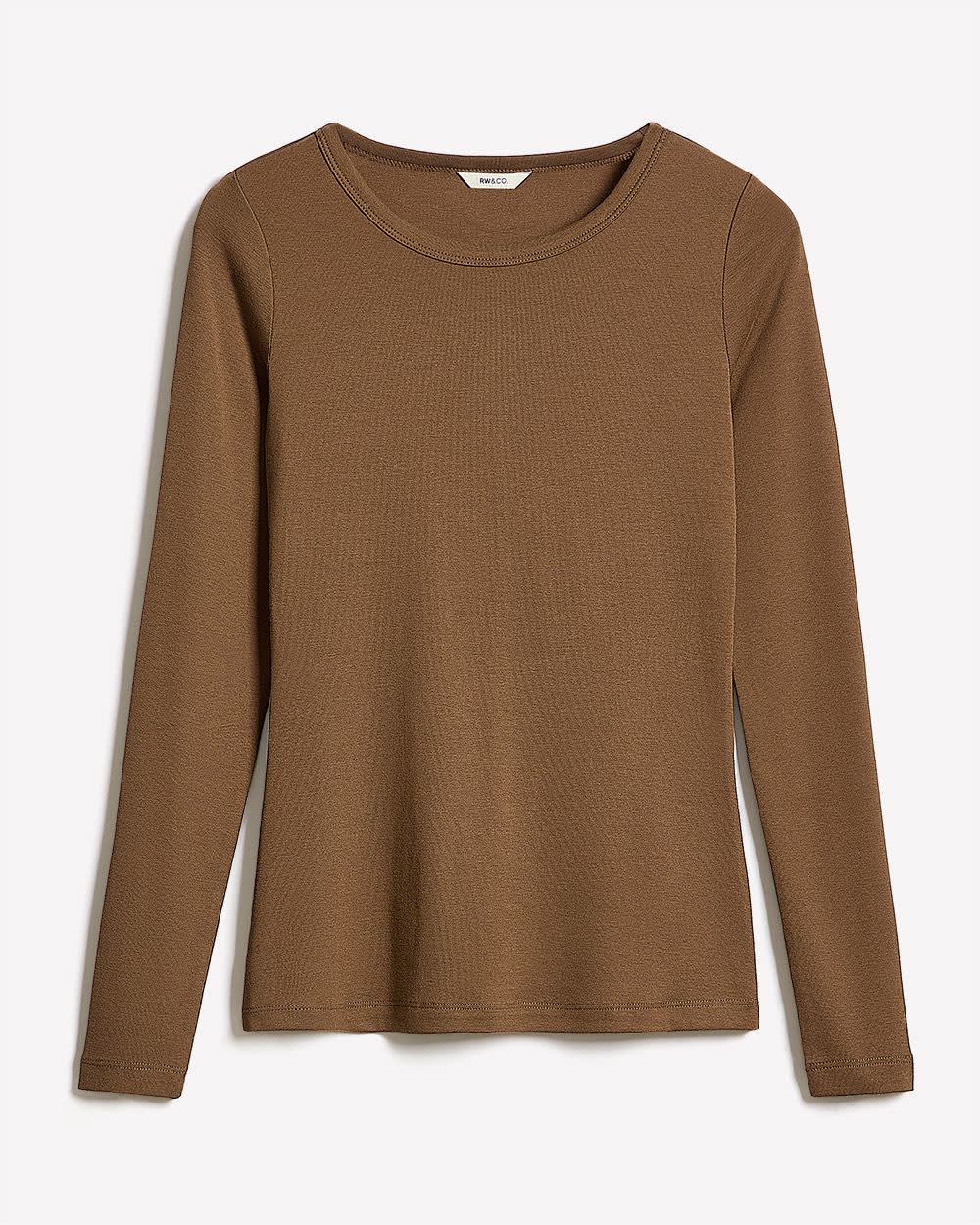 Luxe Knit Long-Sleeve Crew-Neck Fitted Ribbed Tee - Image 9