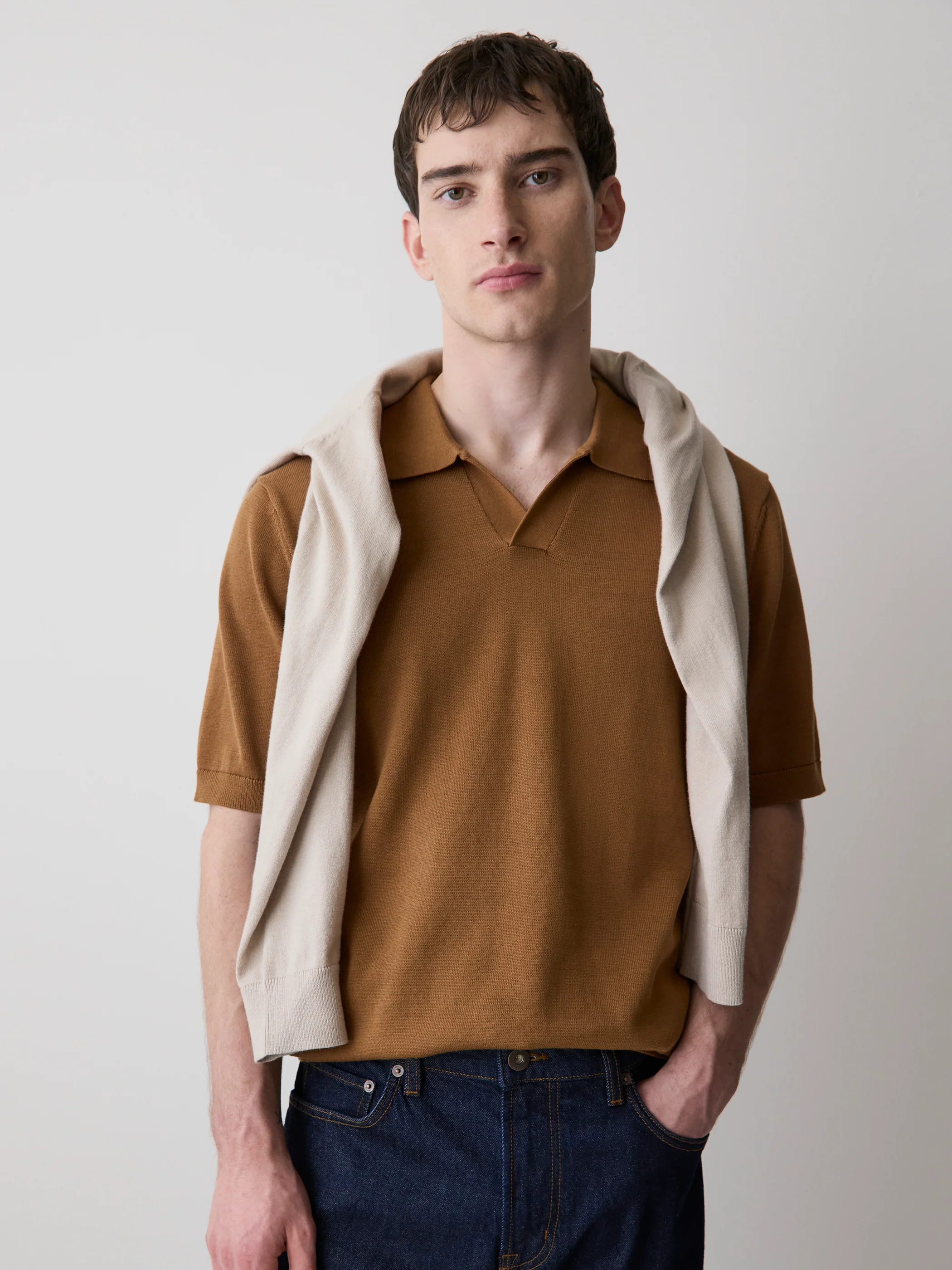 Cotton Short-Sleeve Polo with Johnny Collar - Image 25