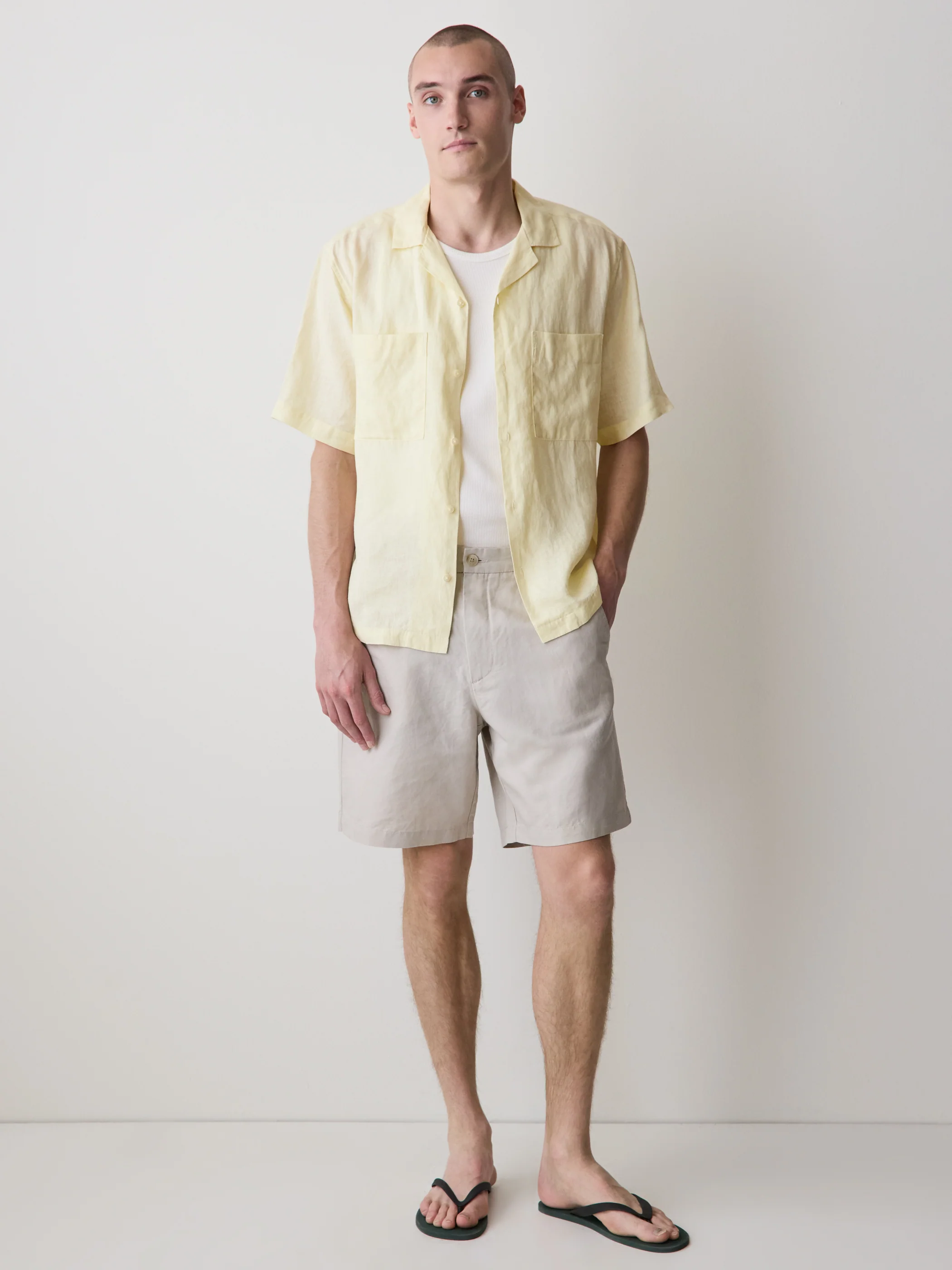 Short-Sleeve Linen Shirt with Camp Collar - Image 11