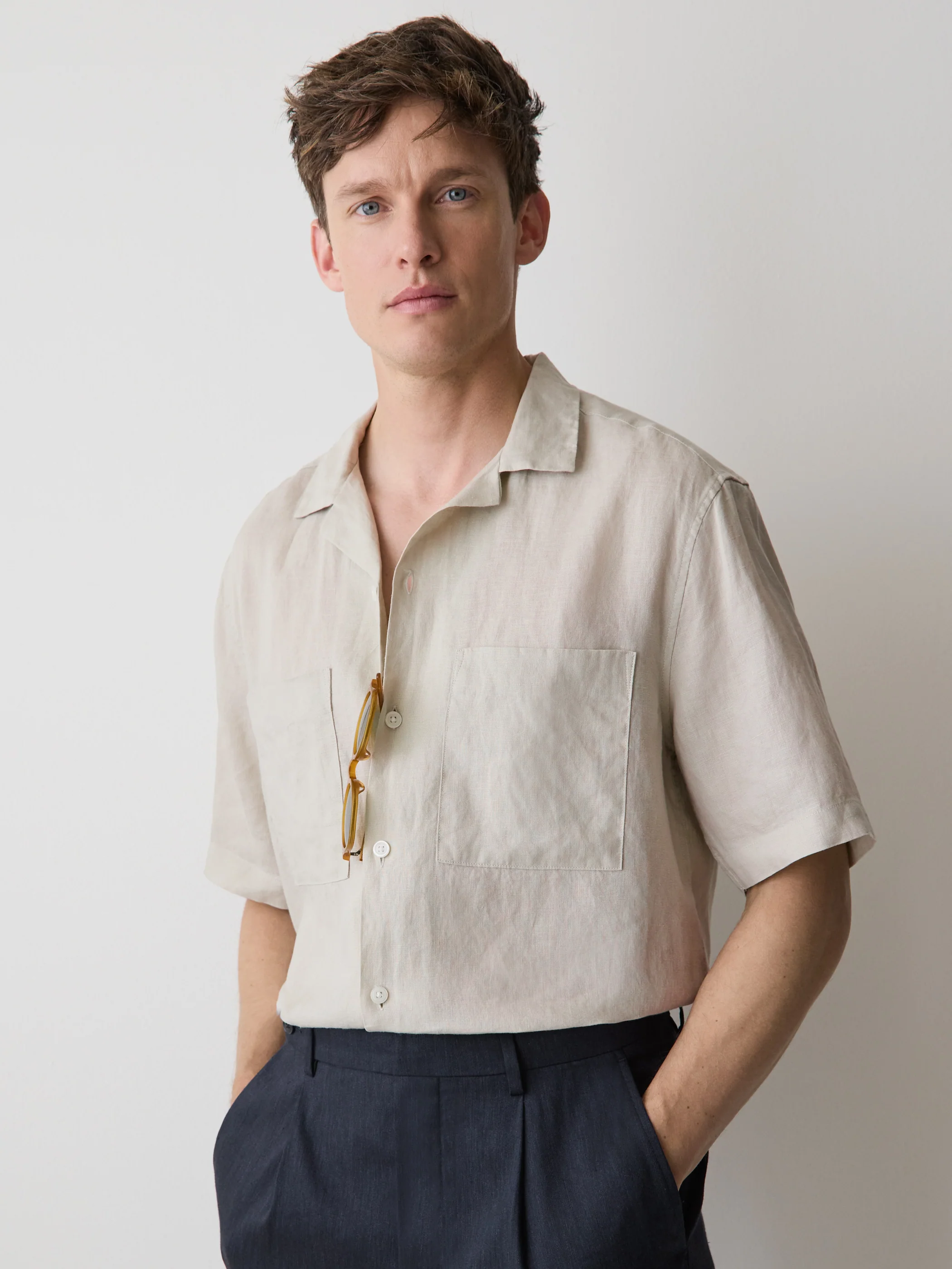 Short-Sleeve Linen Shirt with Camp Collar - Image 6