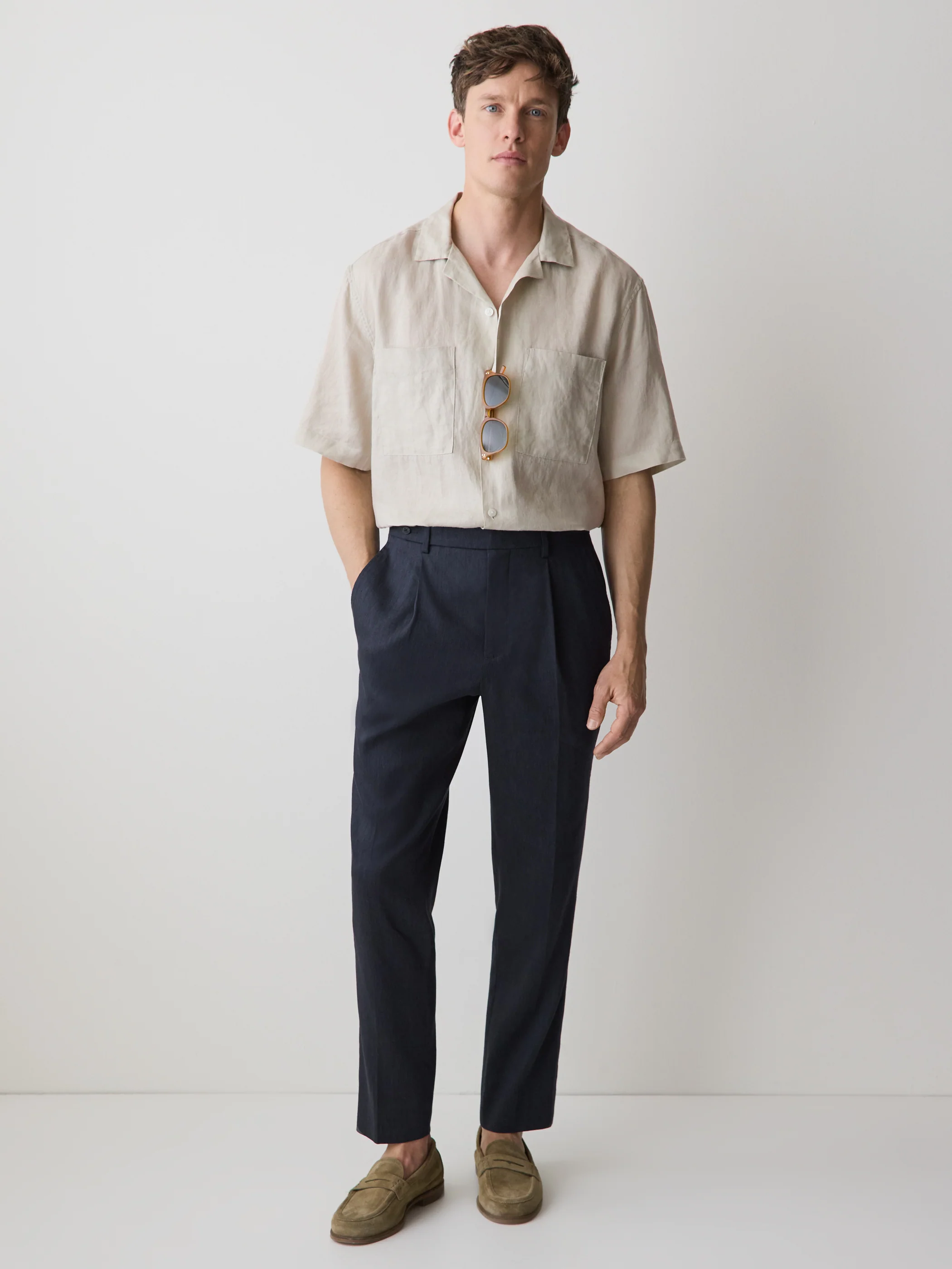 Short-Sleeve Linen Shirt with Camp Collar - Image 7