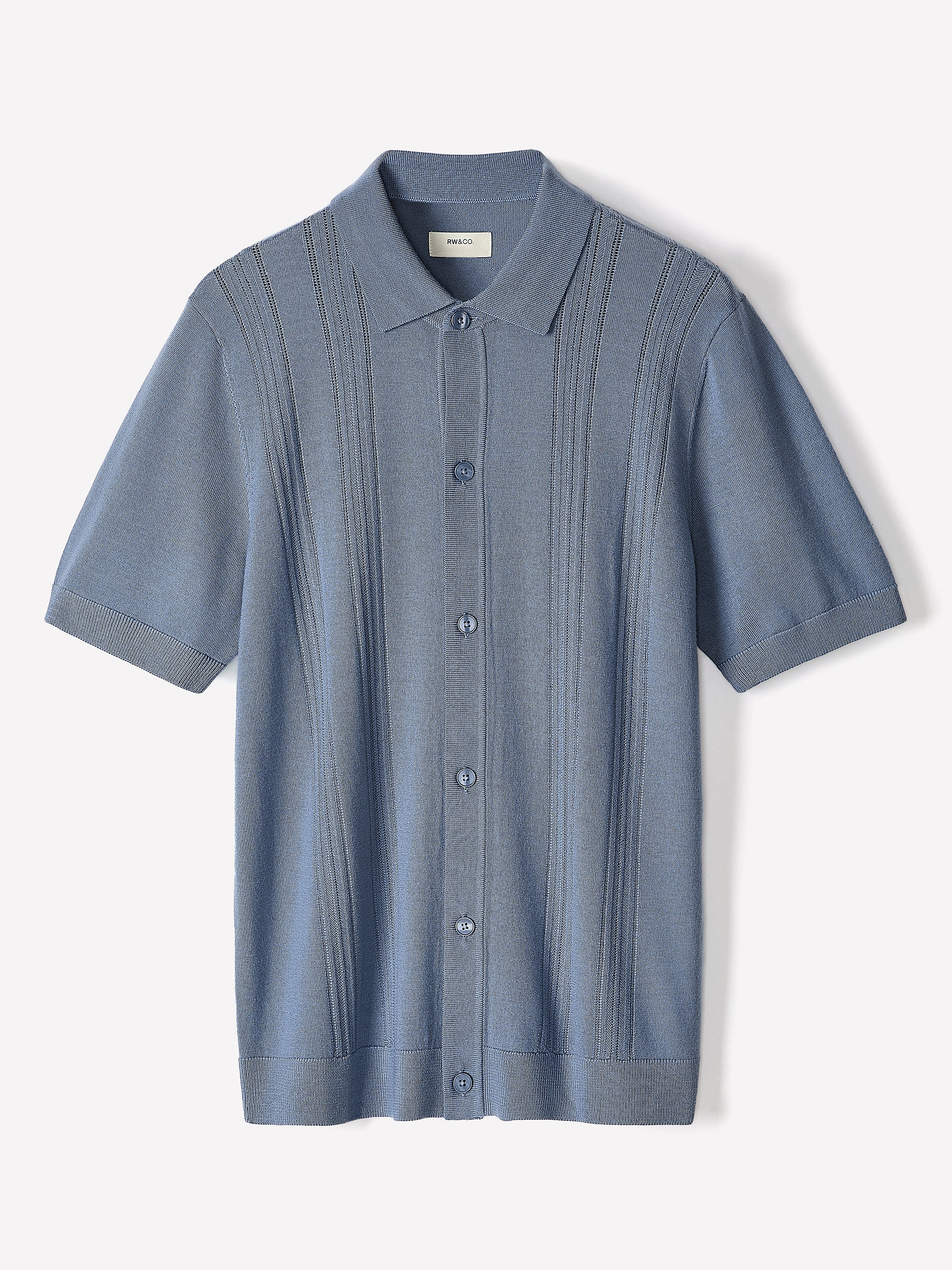 Merino-Wool Short-Sleeve Shirt-Collar Cardigan - Image 12