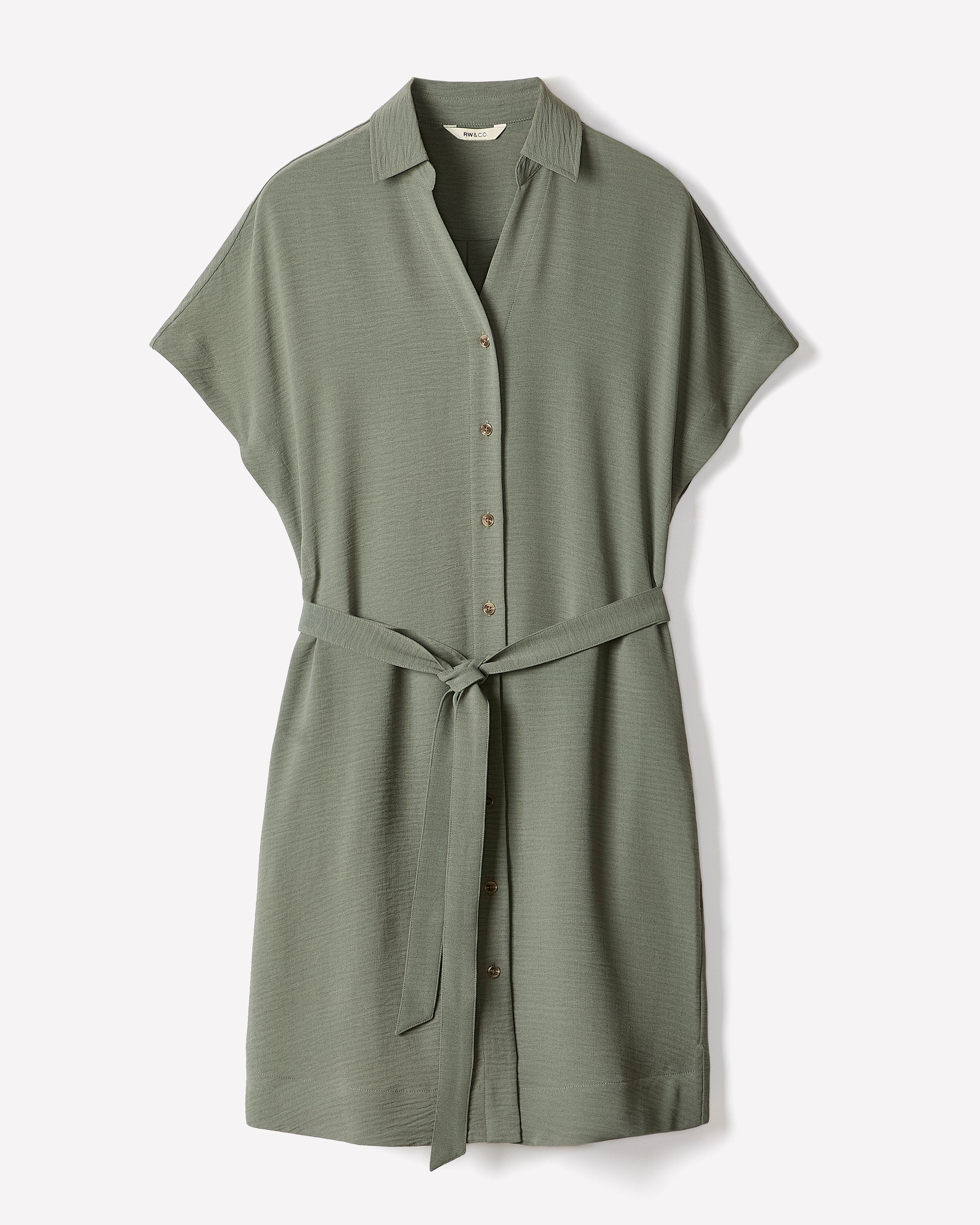 Short-Sleeve Buttoned-Down Midi Dress with Shirt Collar - Image 12
