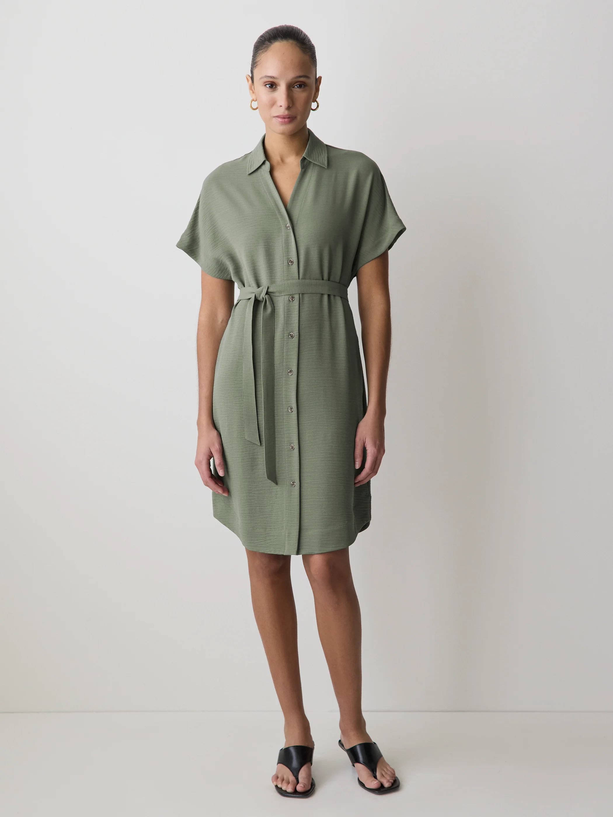 Short-Sleeve Buttoned-Down Midi Dress with Shirt Collar - Image 7