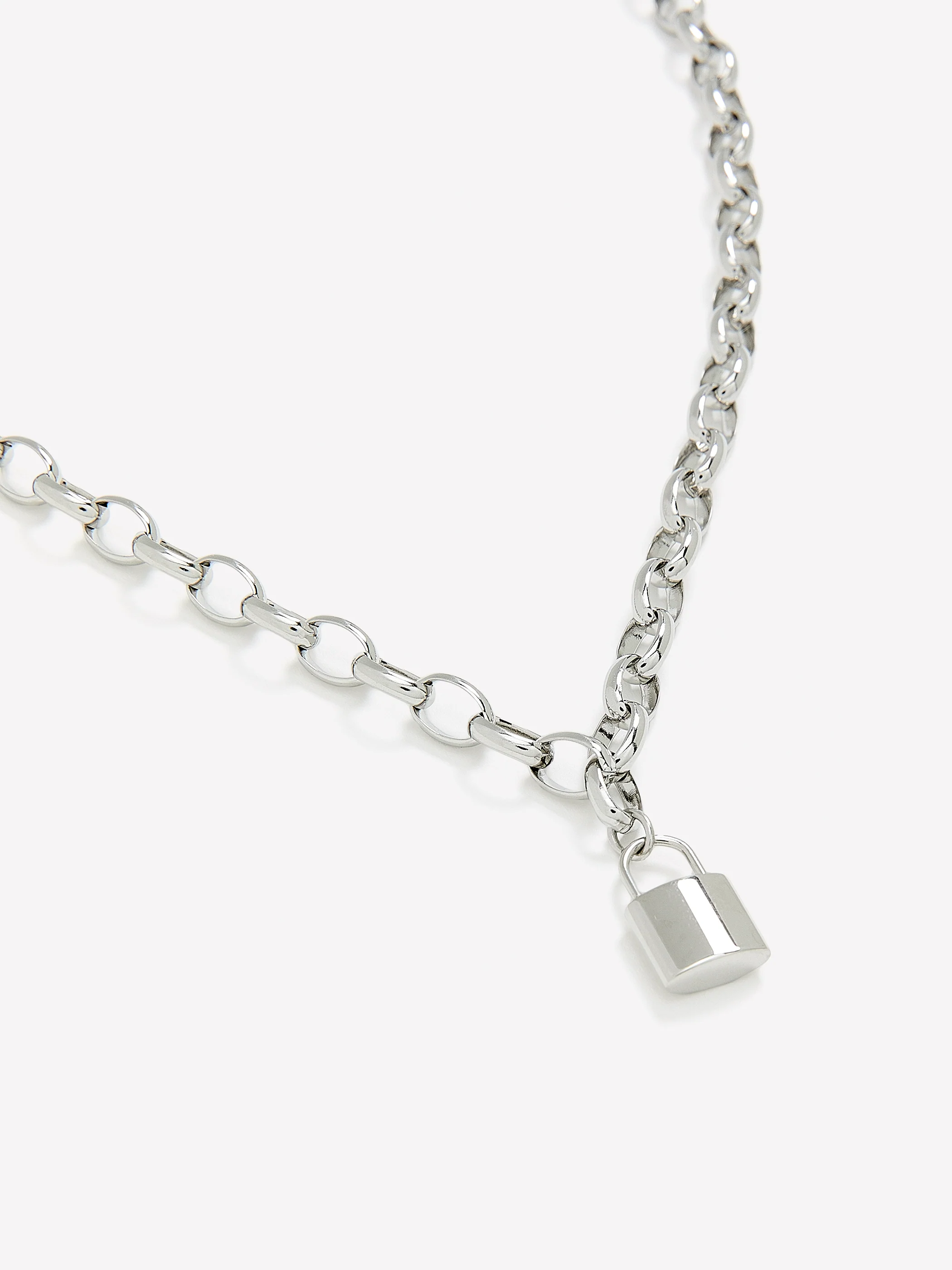 Stainless Steel Necklace with Lock Pendant - Image 3
