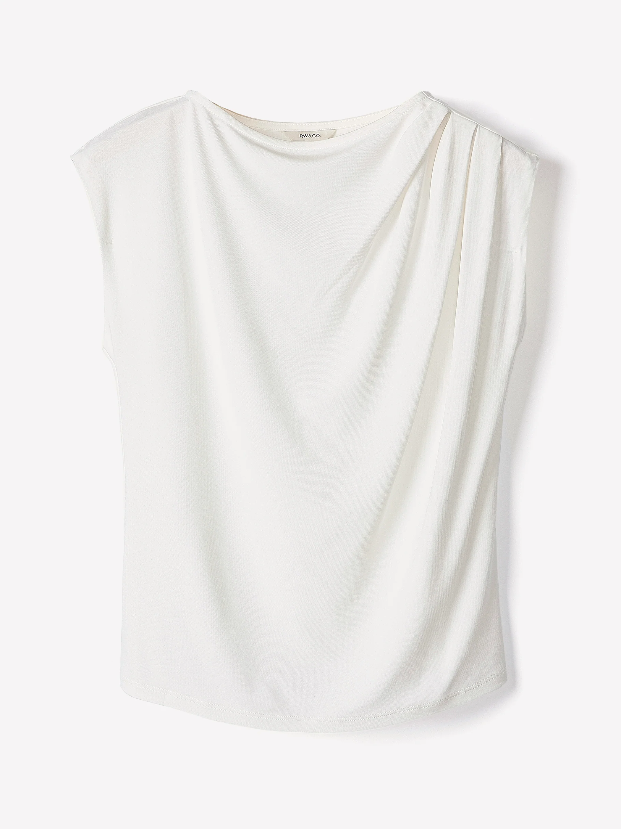 Extended-Sleeve Boat-Neck Top with Pleated Details - Image 12