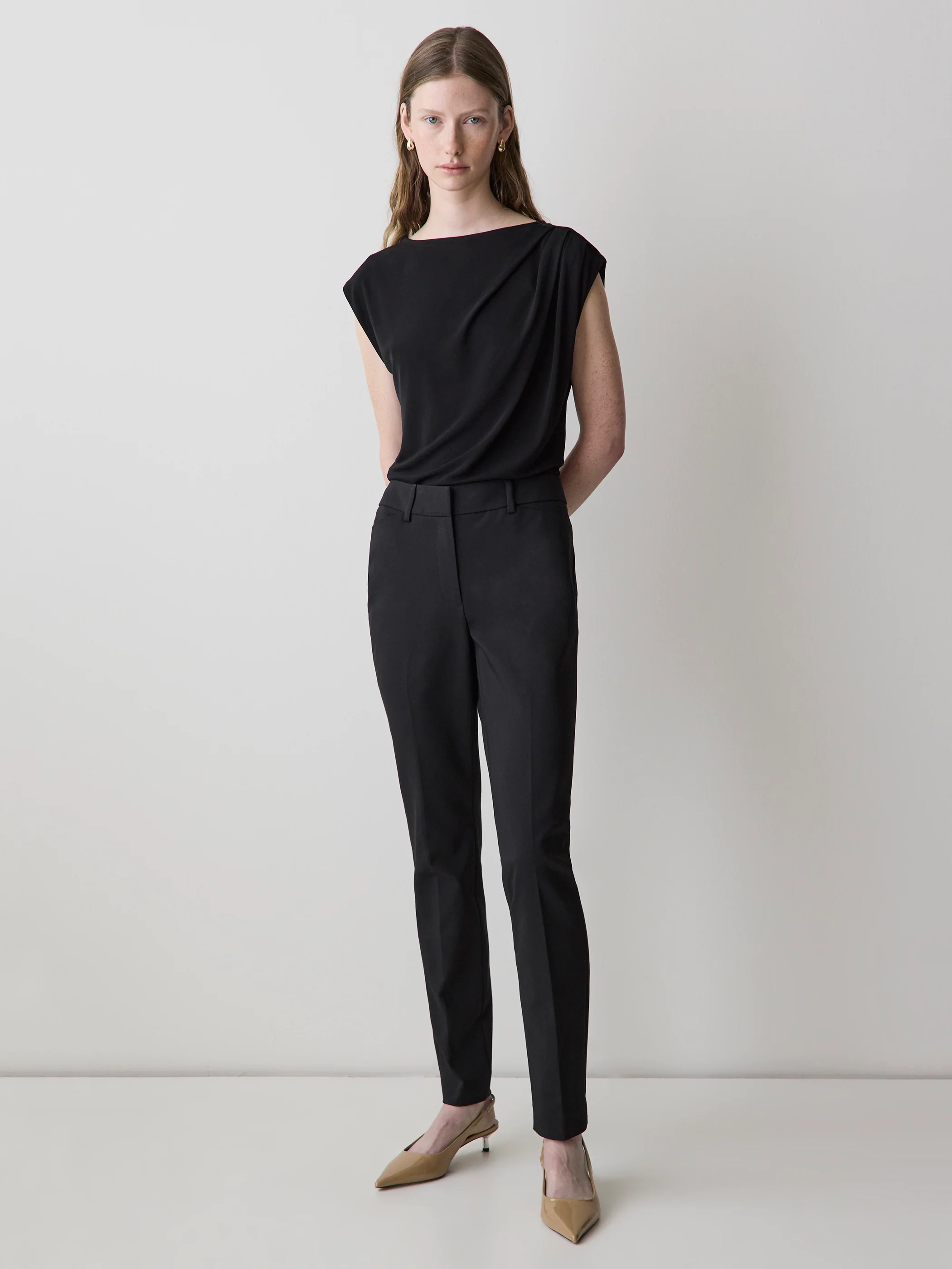 Extended-Sleeve Boat-Neck Top with Pleated Details - Image 2