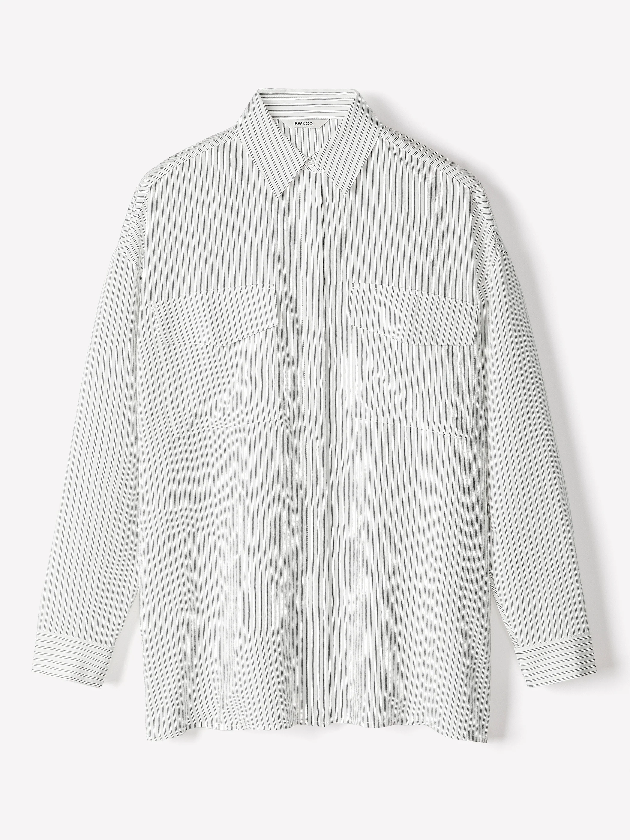 Striped Long-Sleeve Buttoned-Down Blouse with Pockets - Image 6
