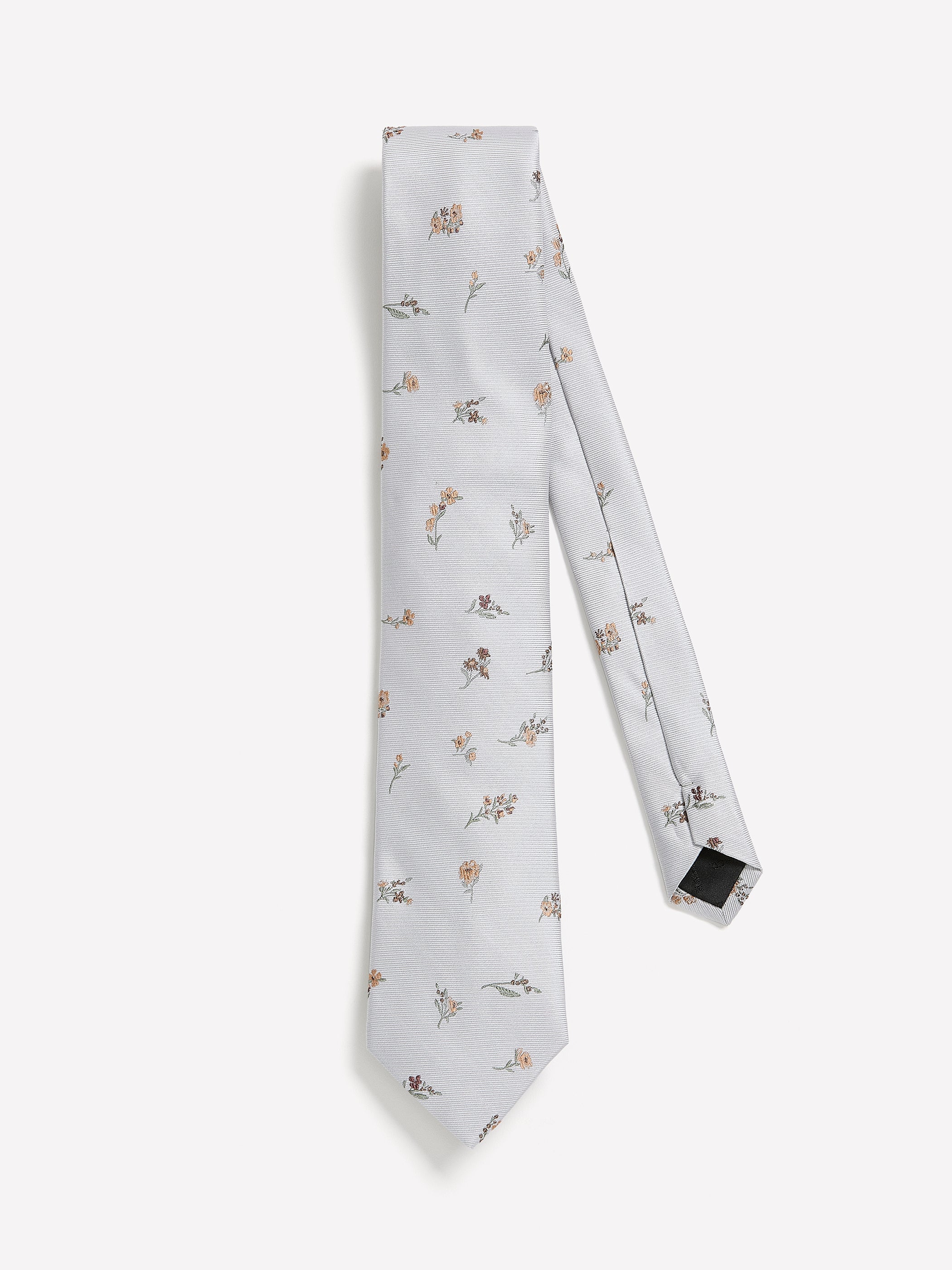 Grey Regular Tie with Floral Pattern