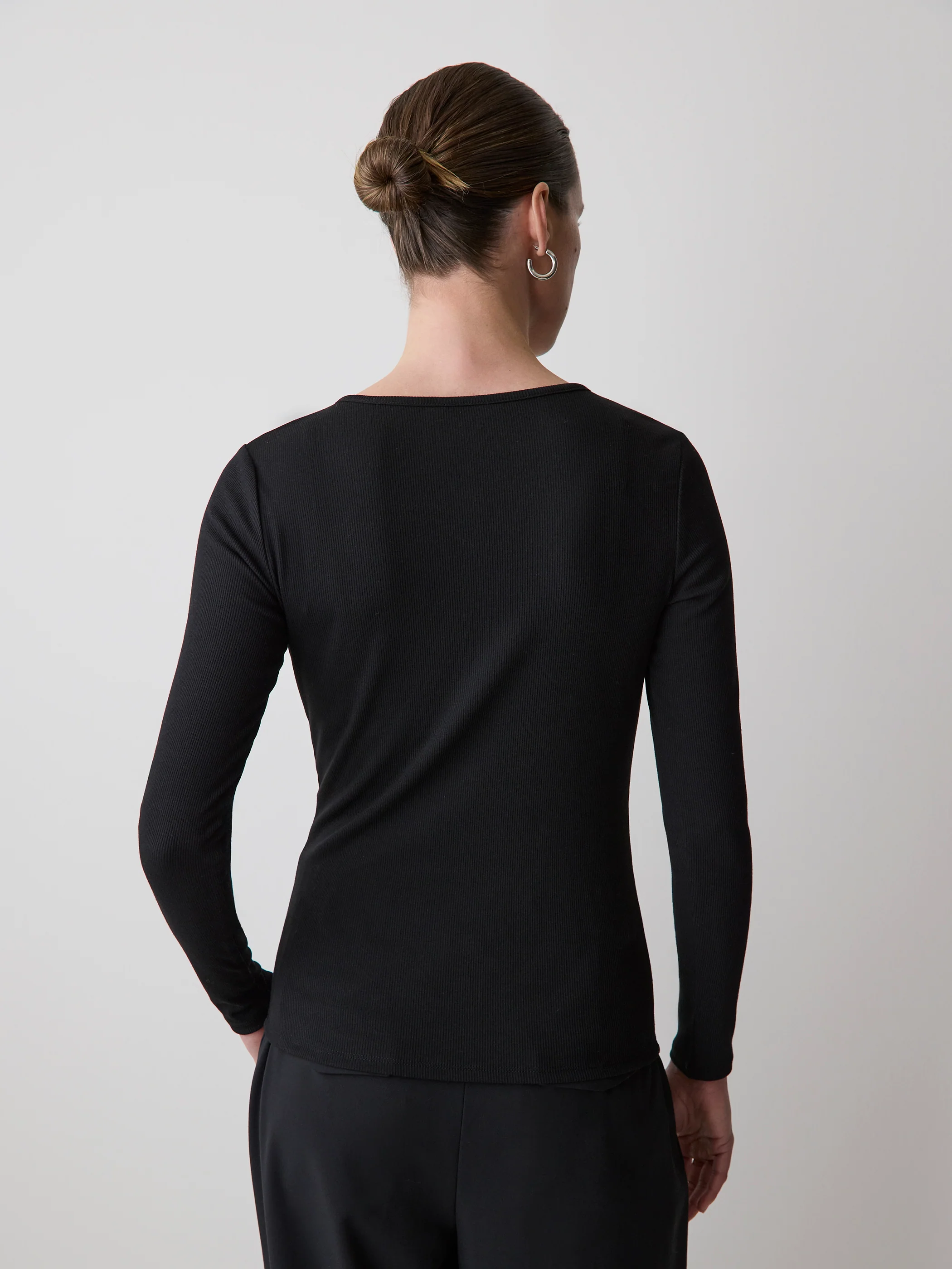Long-Sleeve Henley Ribbed Top - Image 3