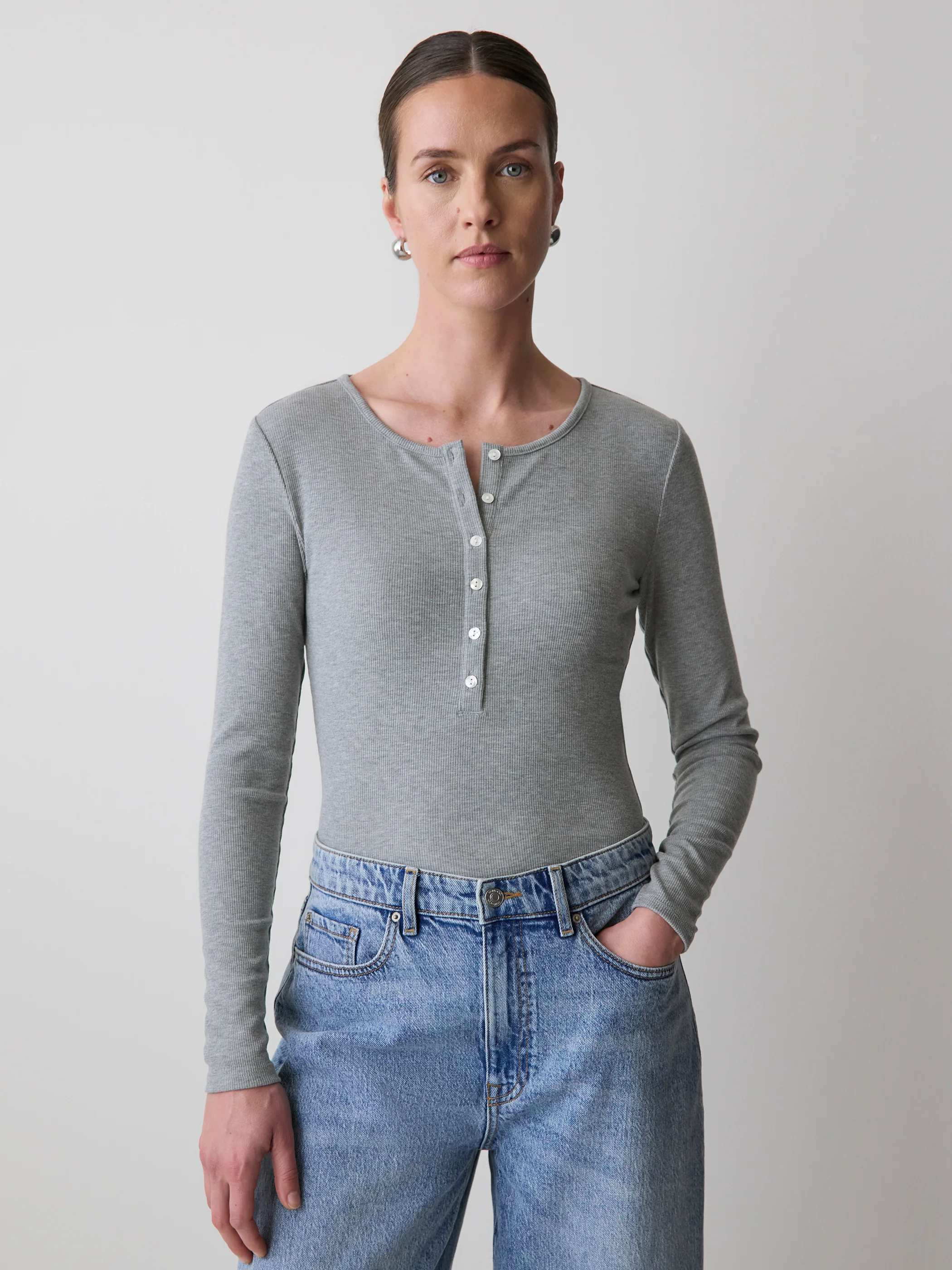 Long-Sleeve Henley Ribbed Top - Image 7
