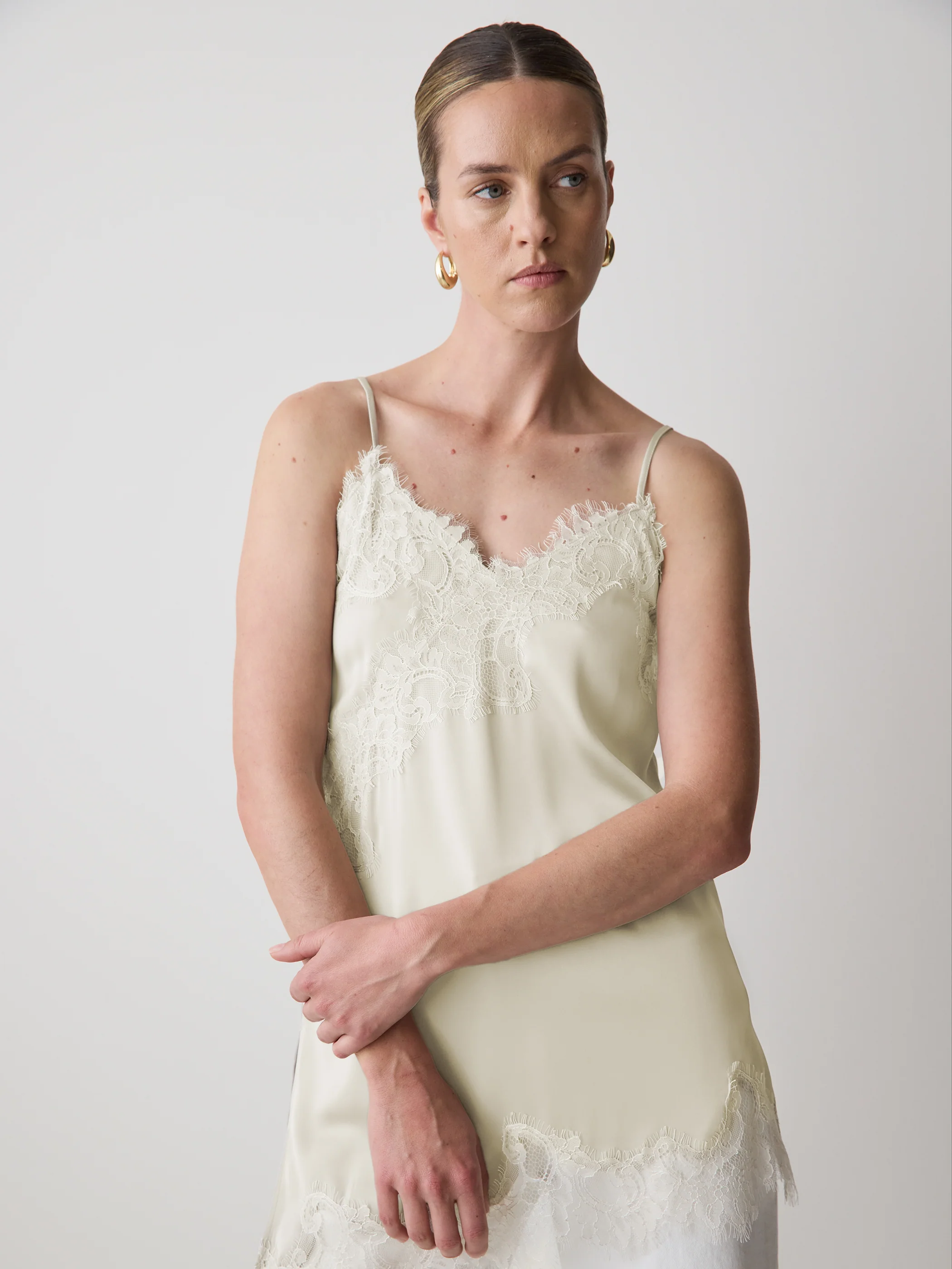 Sleeveless V-Neck Satin Blouse with Lace Trims - Image 10