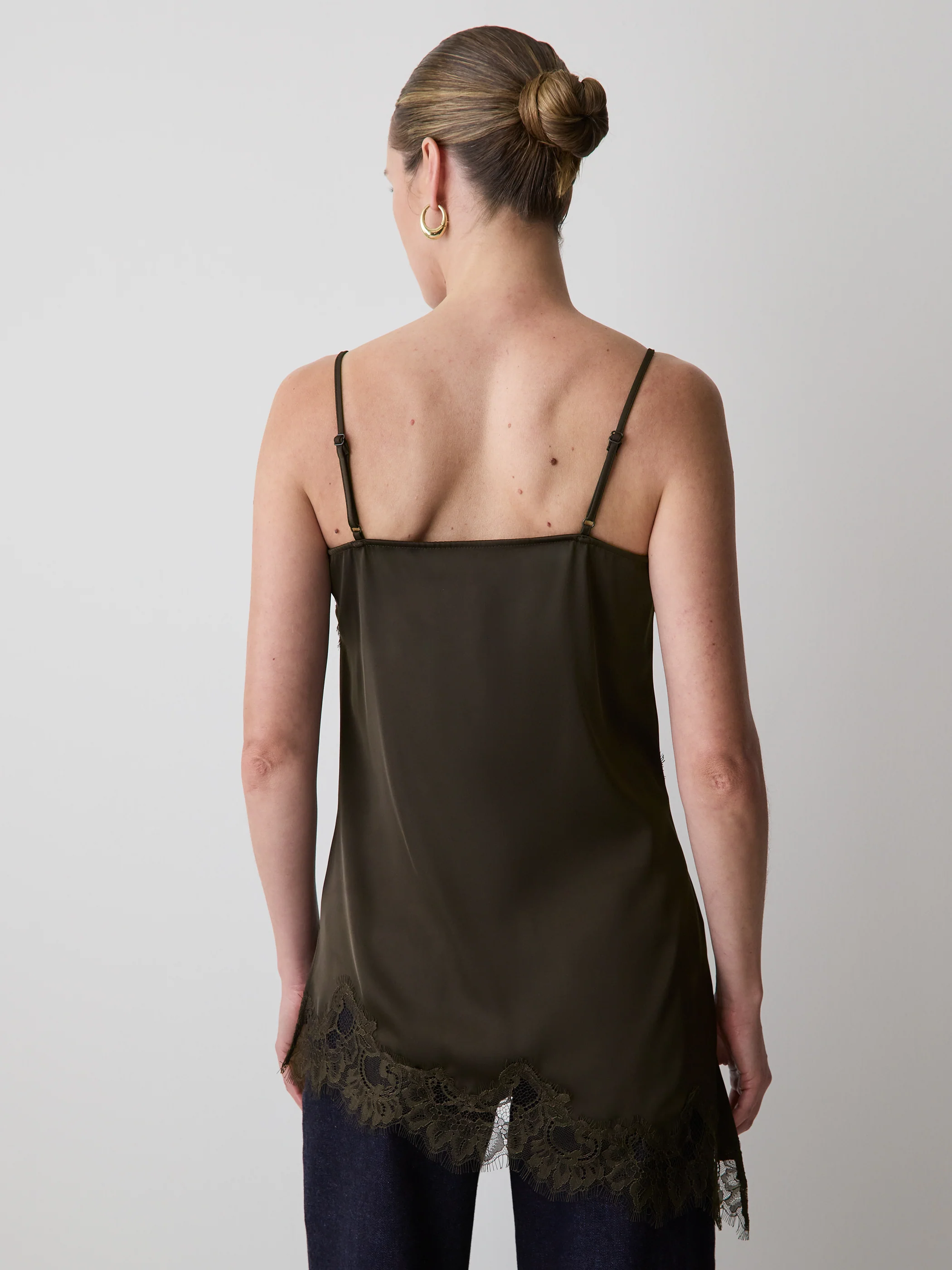 Sleeveless V-Neck Satin Blouse with Lace Trims - Image 3