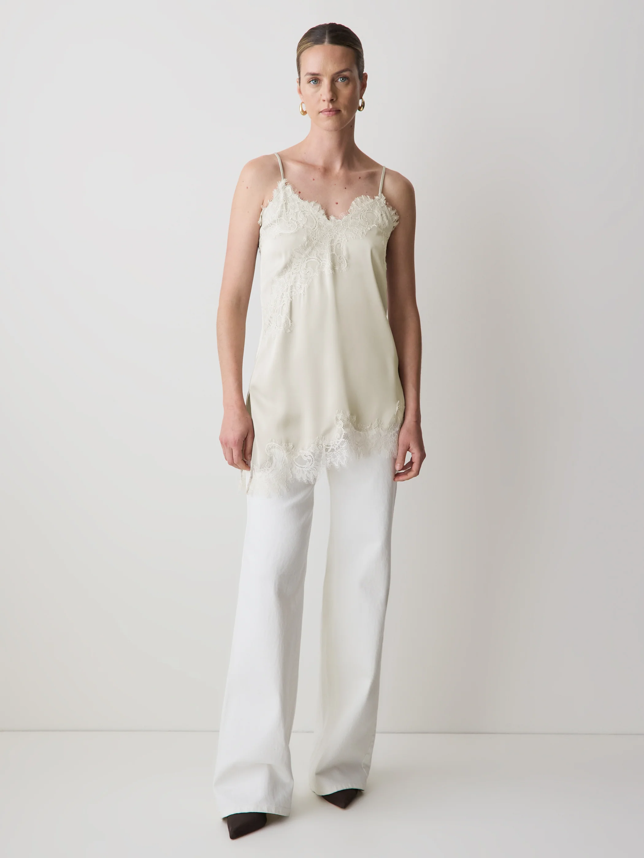 Sleeveless V-Neck Satin Blouse with Lace Trims - Image 8