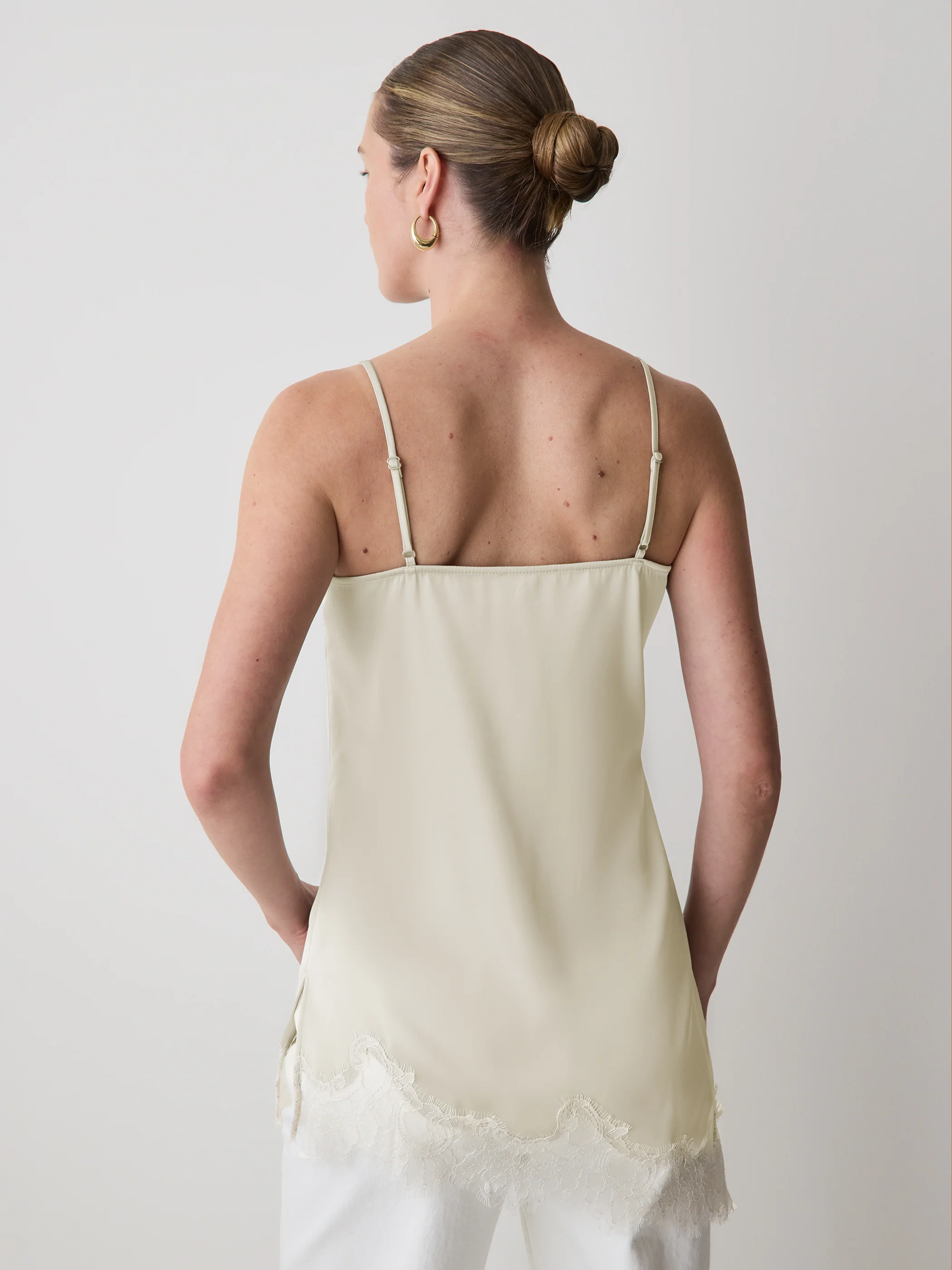 Sleeveless V-Neck Satin Blouse with Lace Trims - Image 9