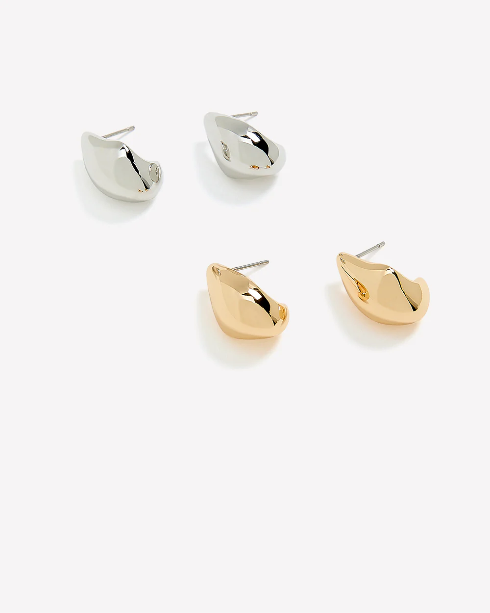 Silver and Golden Sculptural Earrings - 2 Pairs - Image 3