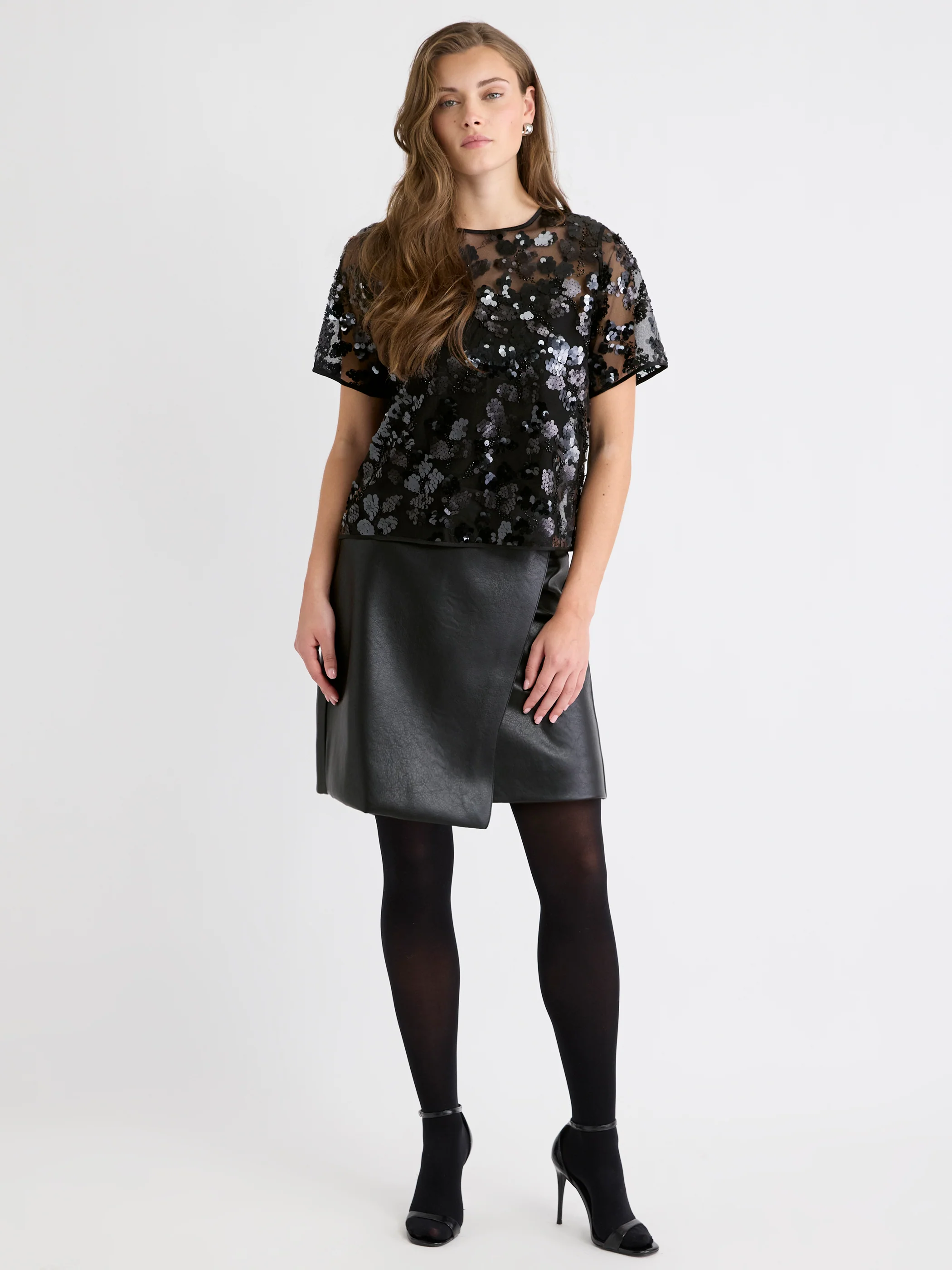 Short-Sleeve Crew-Neck Sequins Popover Blouse - Image 2