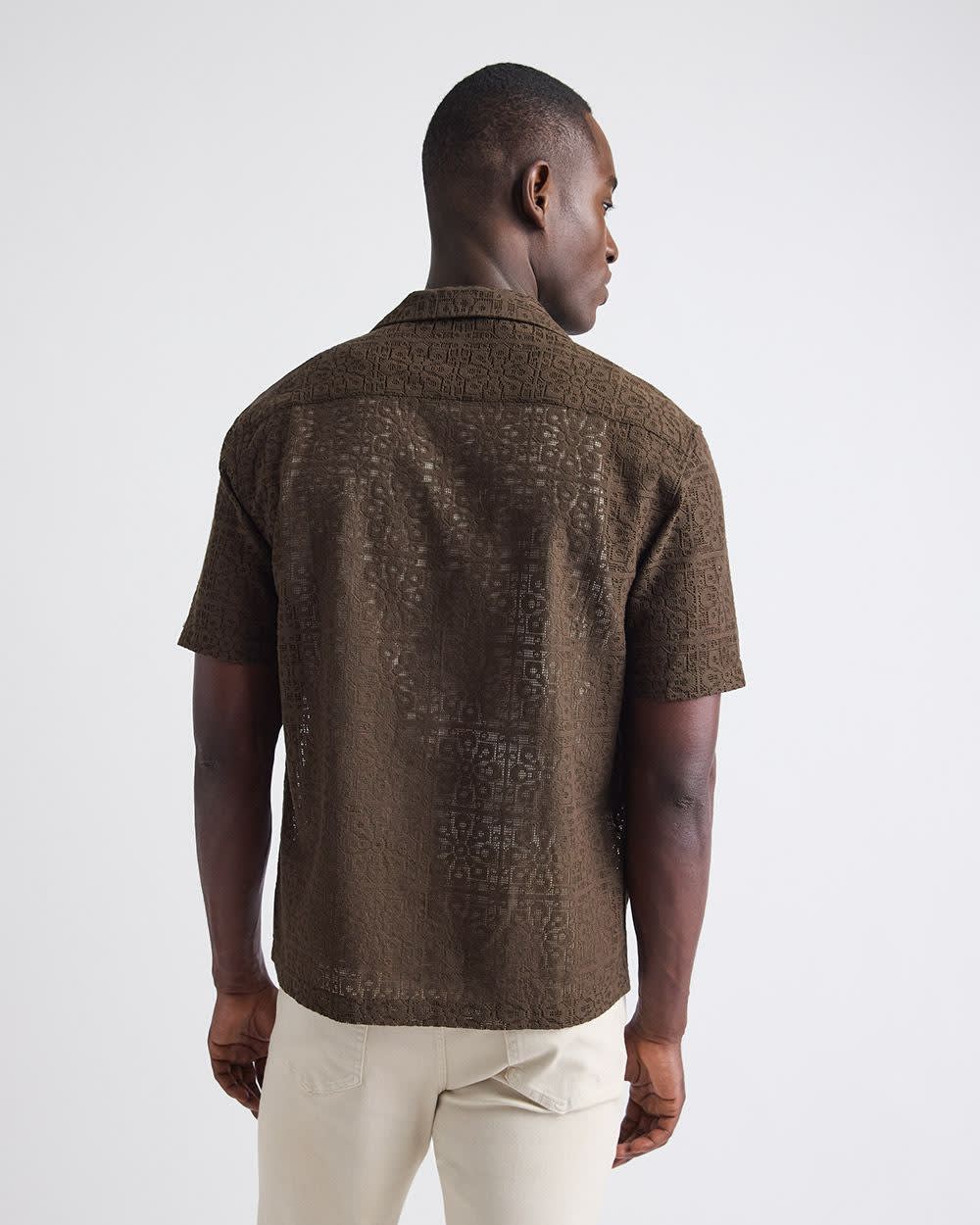 Short-Sleeve Lace Shirt with Camp Collar - Image 3