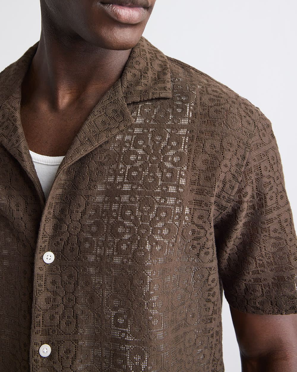 Short-Sleeve Lace Shirt with Camp Collar - Image 5