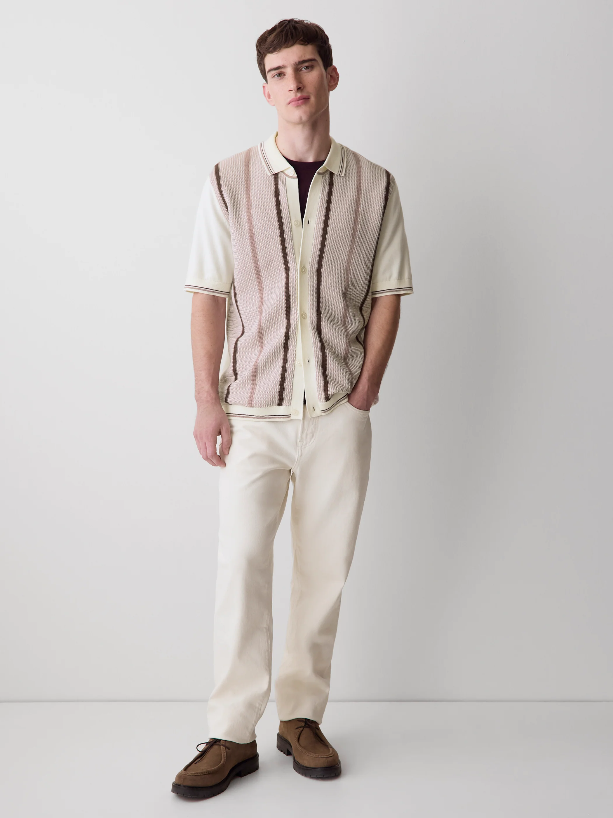 Short-Sleeve Shirt Sweater with Vertical Stripes - Image 2